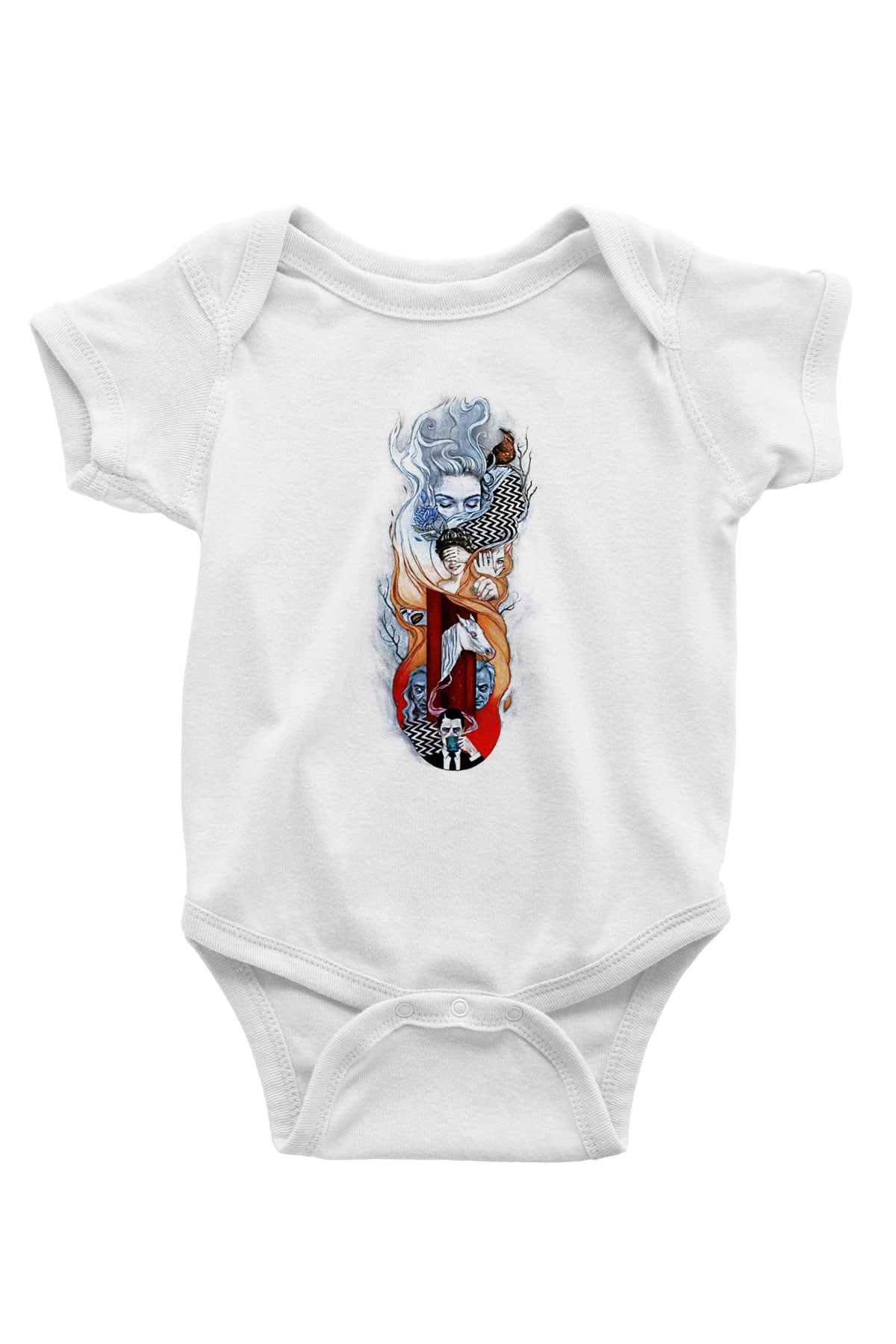 Twin Peaks Baskılı Beyaz Unisex Bebek Body - Zıbın