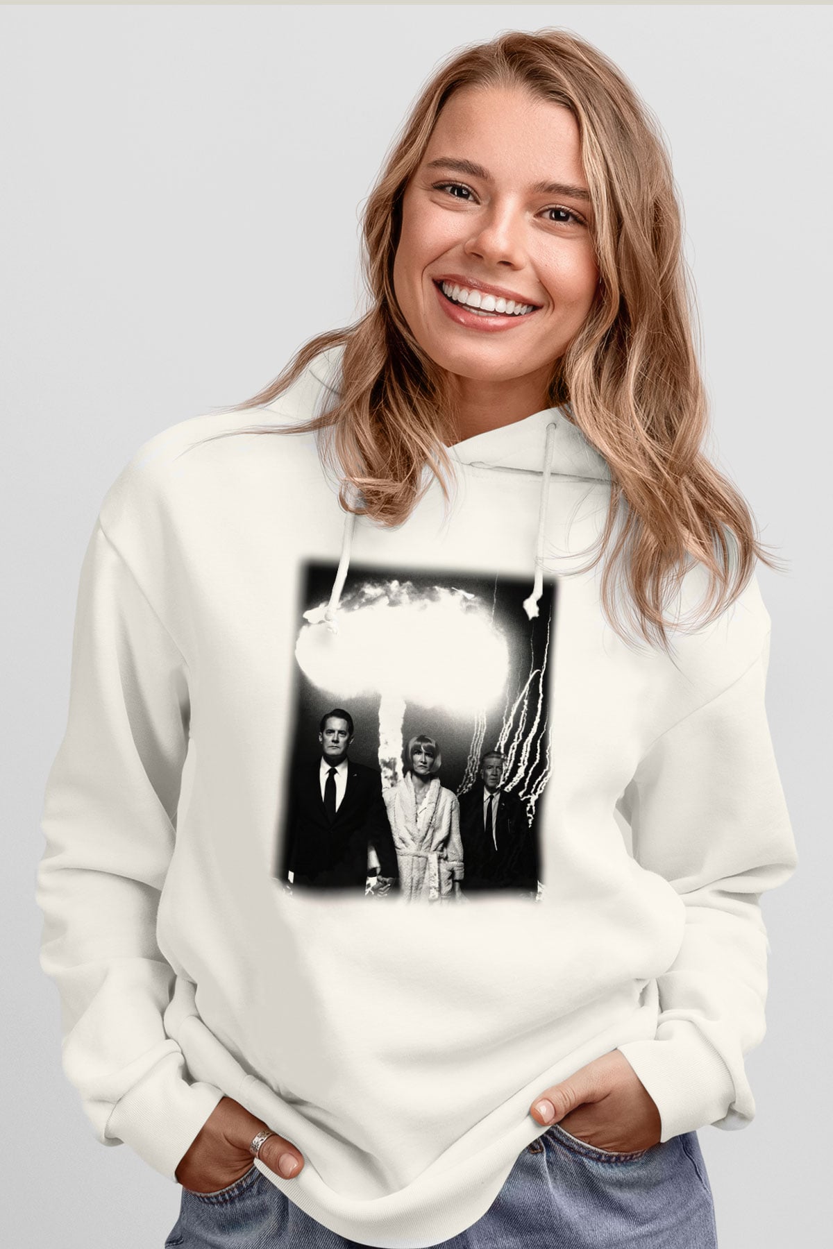Twin Peaks Beyaz Unisex Kapşonlu Sweatshirt