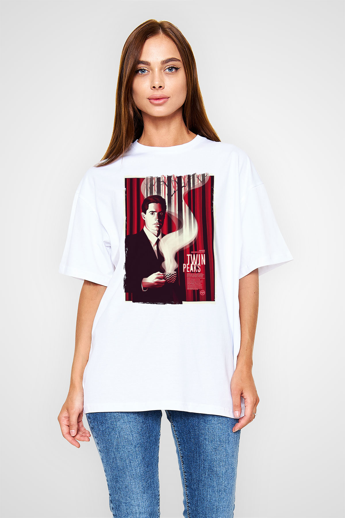 Twin Peaks Beyaz Oversize Tişört Oversize T-shirt