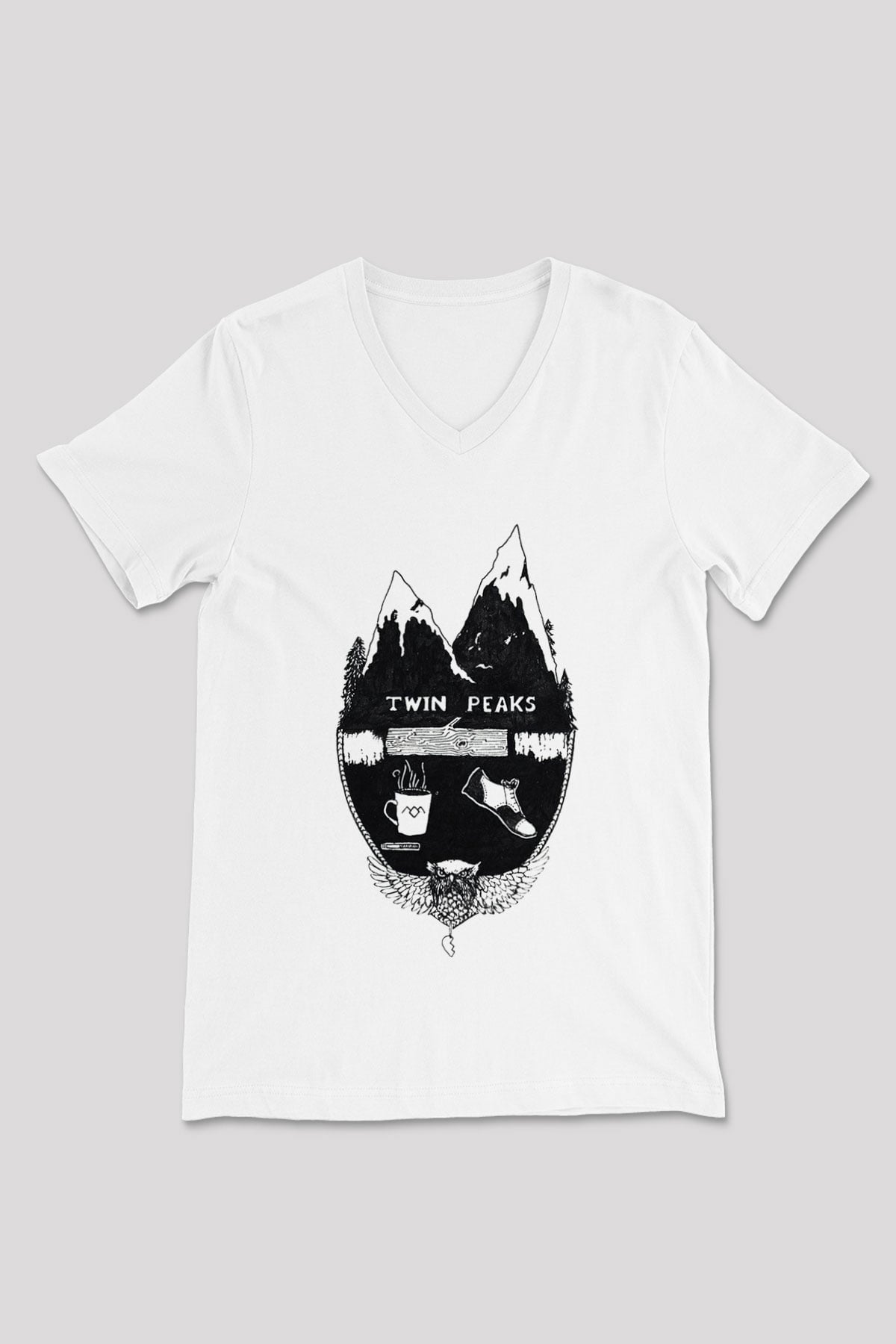 Twin Peaks Beyaz Unisex V Yaka Tişört T-Shirt