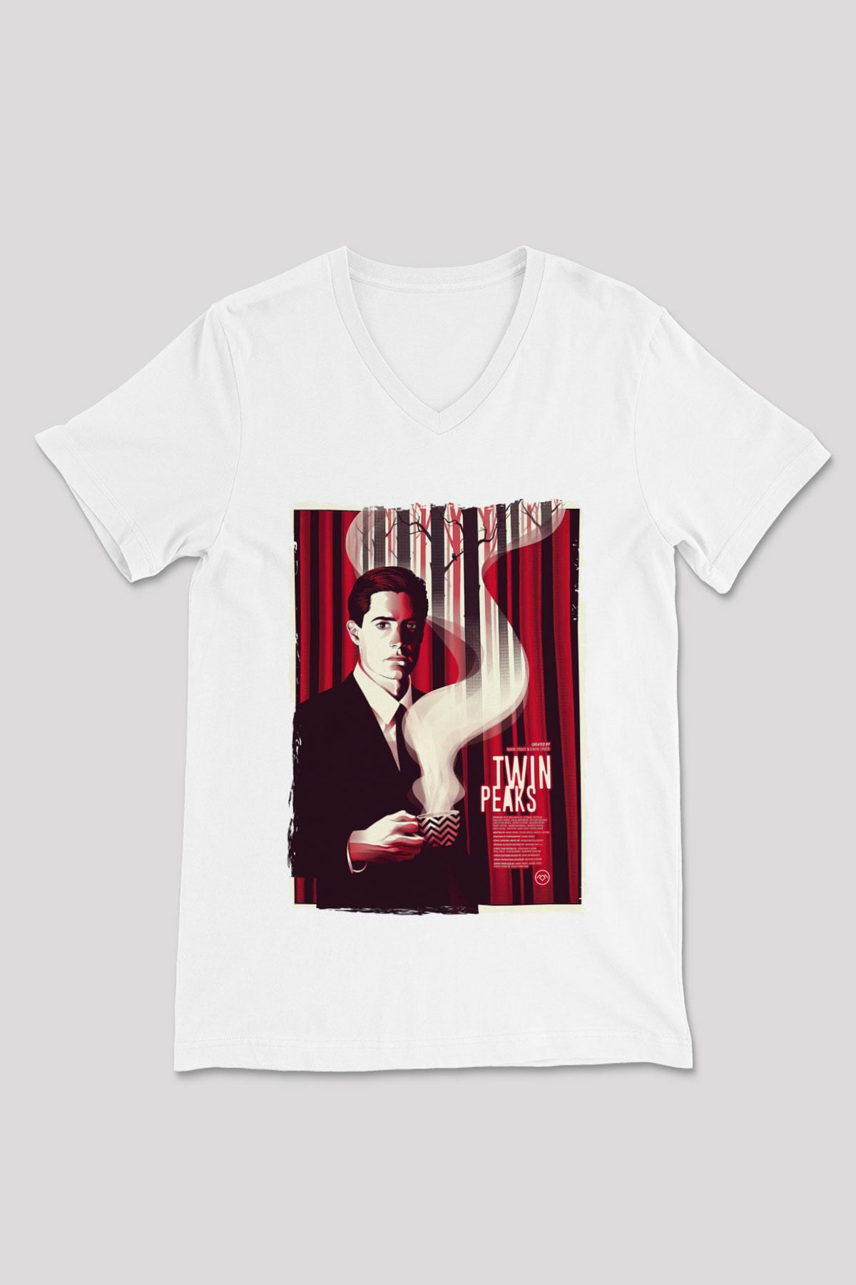Twin Peaks Beyaz Unisex V Yaka Tişört