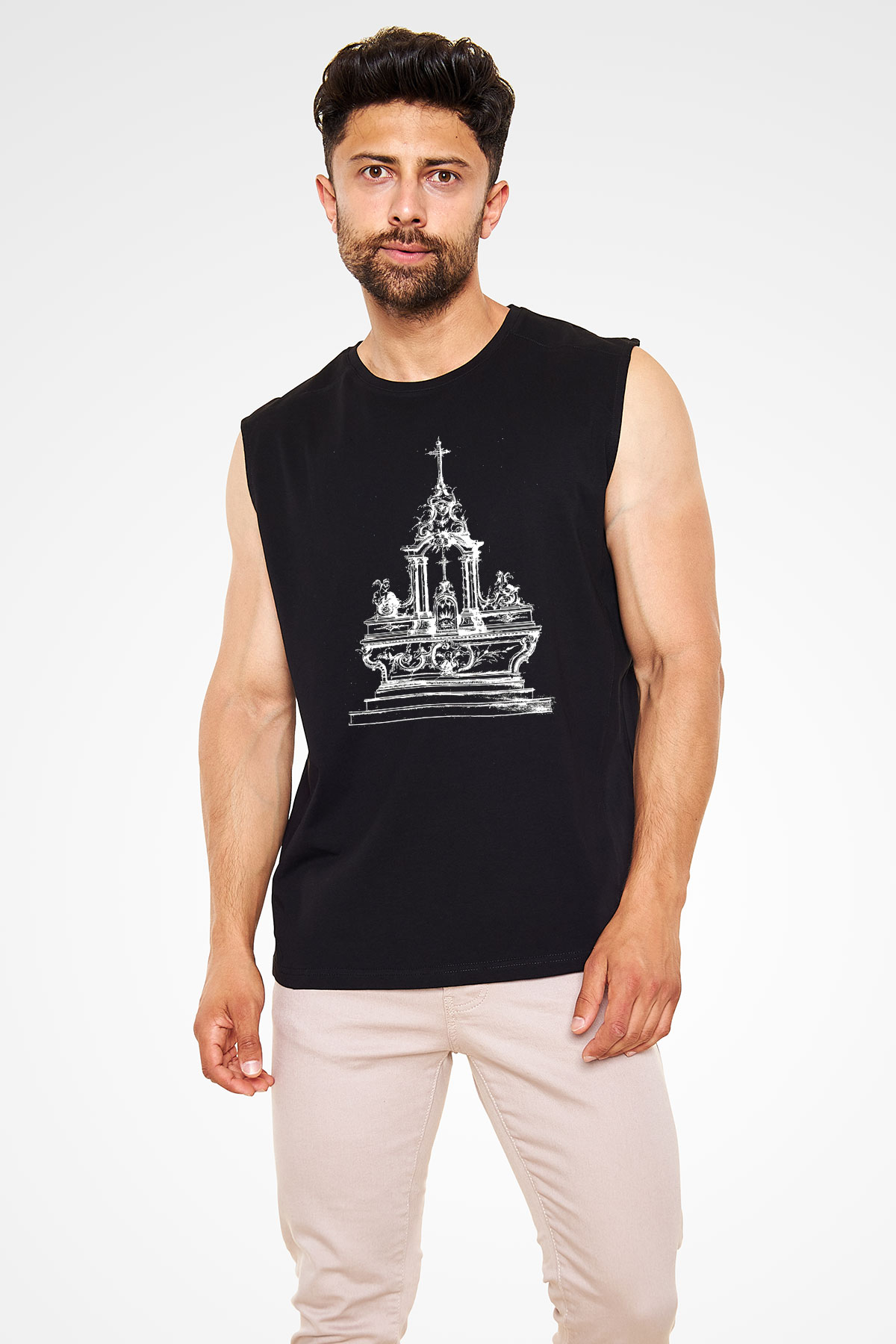 Twin Tribes Baskılı Unisex Siyah Kolsuz Tişört - Tshirt