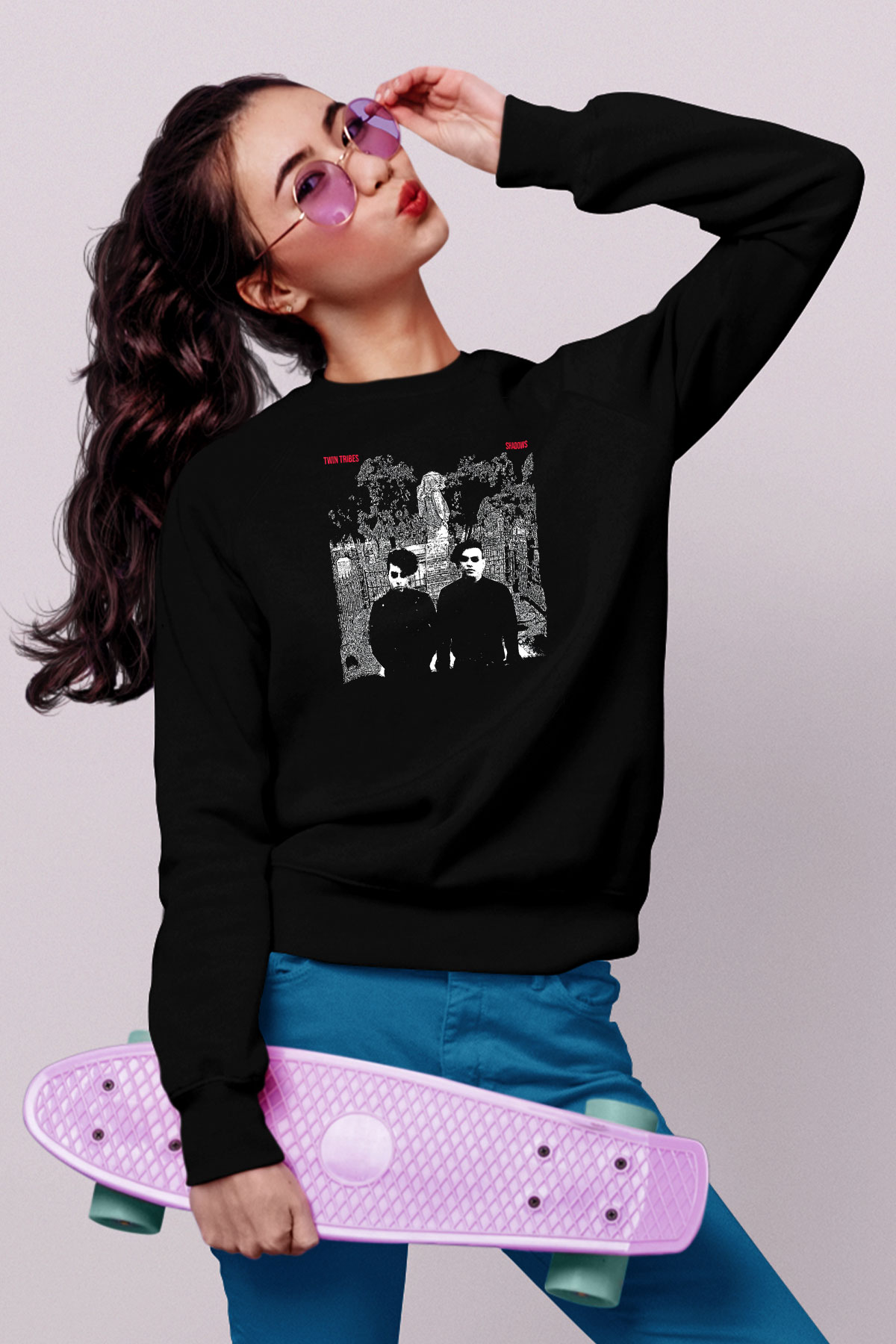 Twin Tribes Baskılı Unisex Siyah Sweatshirt