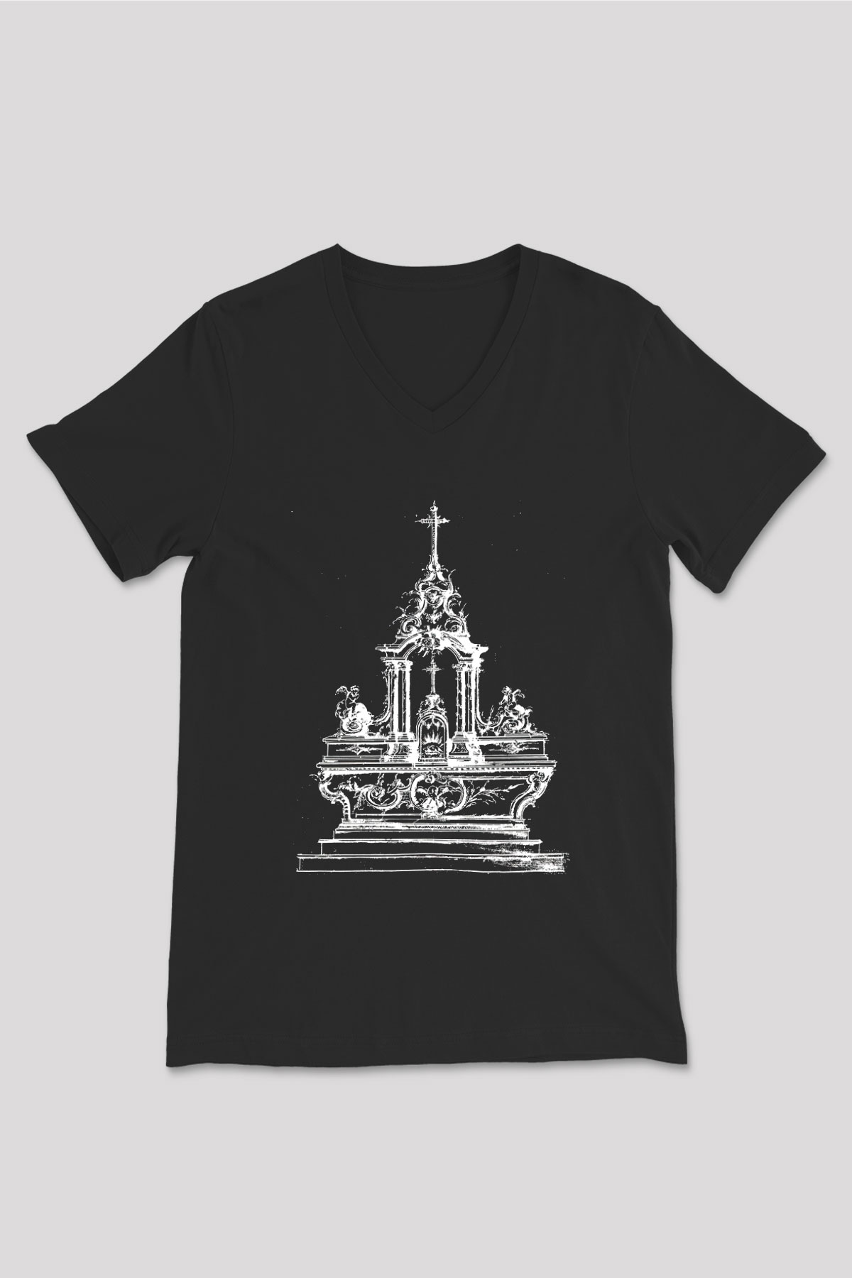 Twin Tribes Baskılı Unisex Siyah V Yaka Tişört - Tshirt
