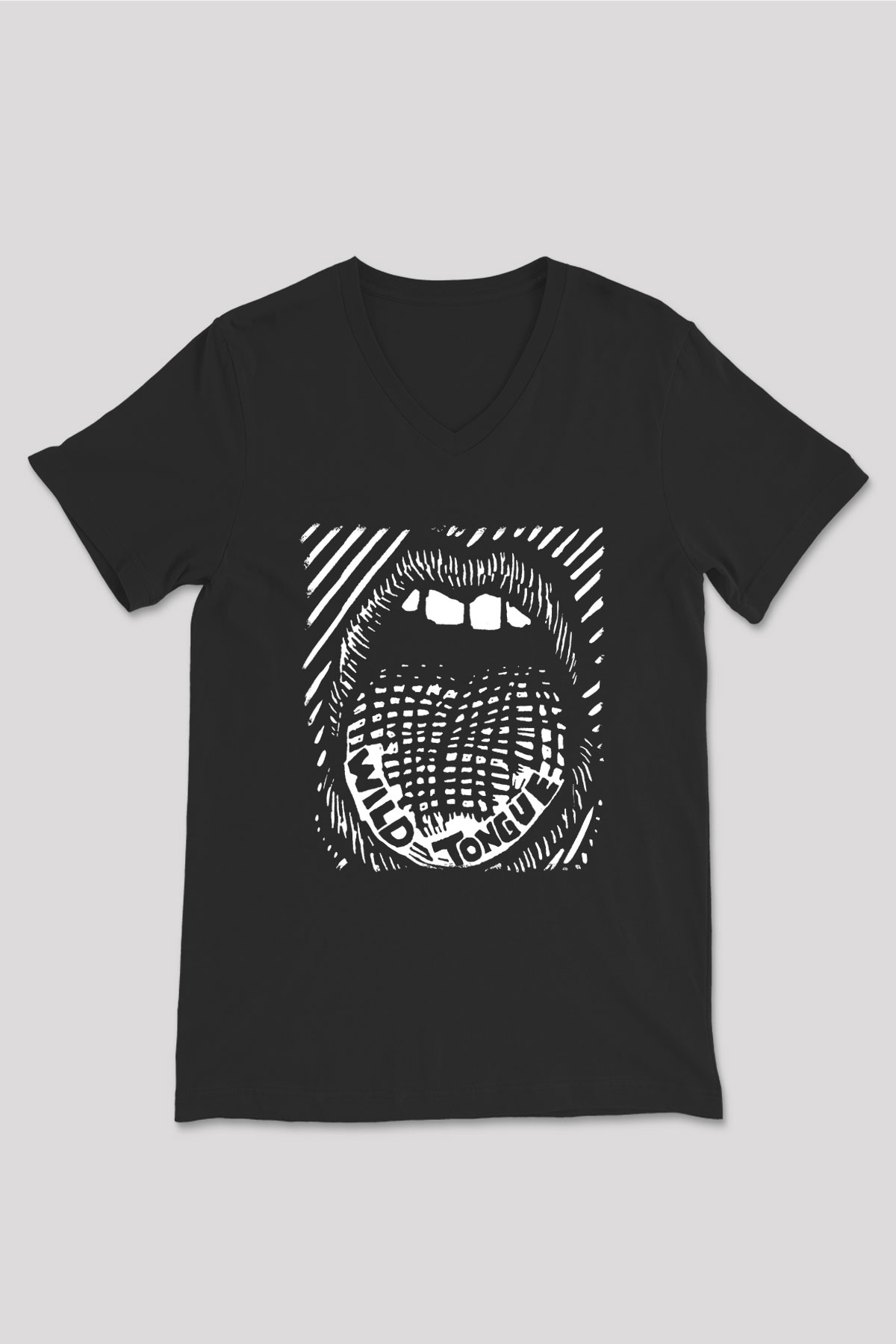 Twin Tribes Baskılı Unisex Siyah V Yaka Tişört - Tshirt