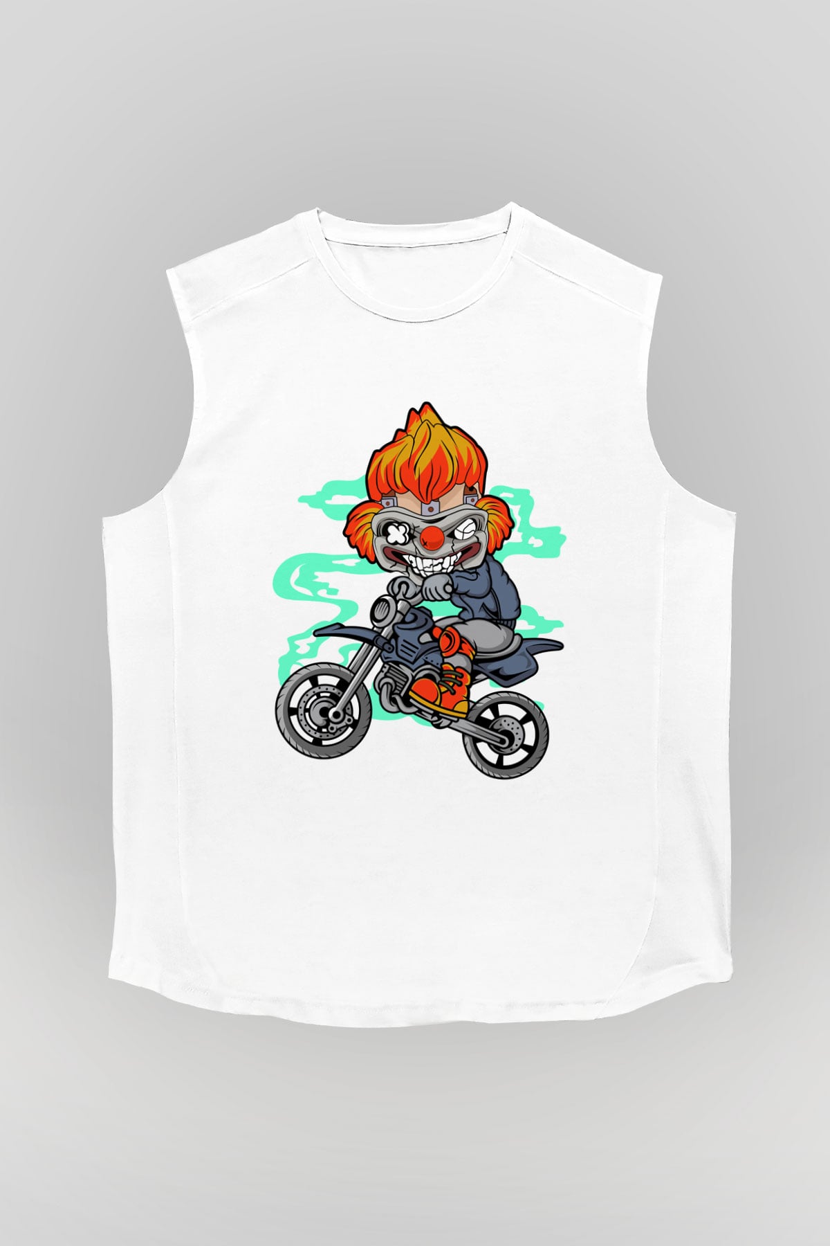 Twisted Metal Motocross Baskılı Beyaz Unisex Kolsuz Tişört