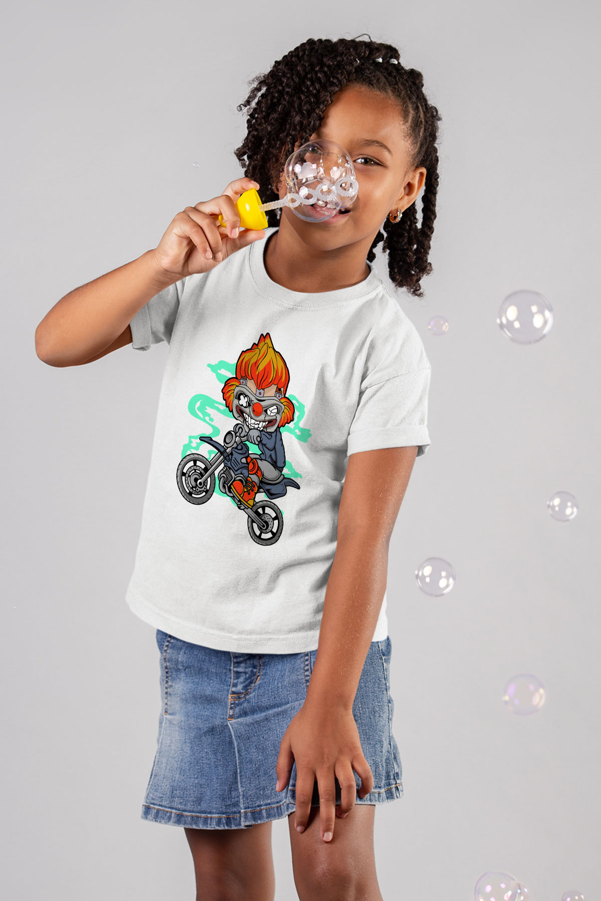 Twisted Metal Motocross Baskılı Beyaz Unisex Çocuk Tişört