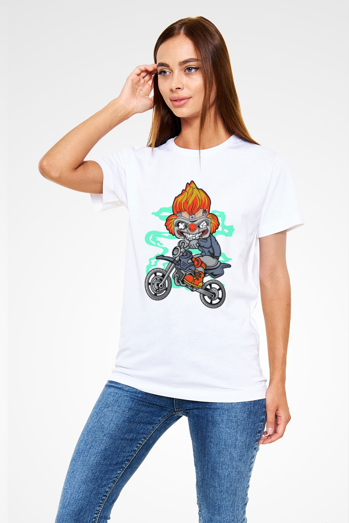 Twisted Metal Motocross Baskılı Beyaz Unisex Tişört