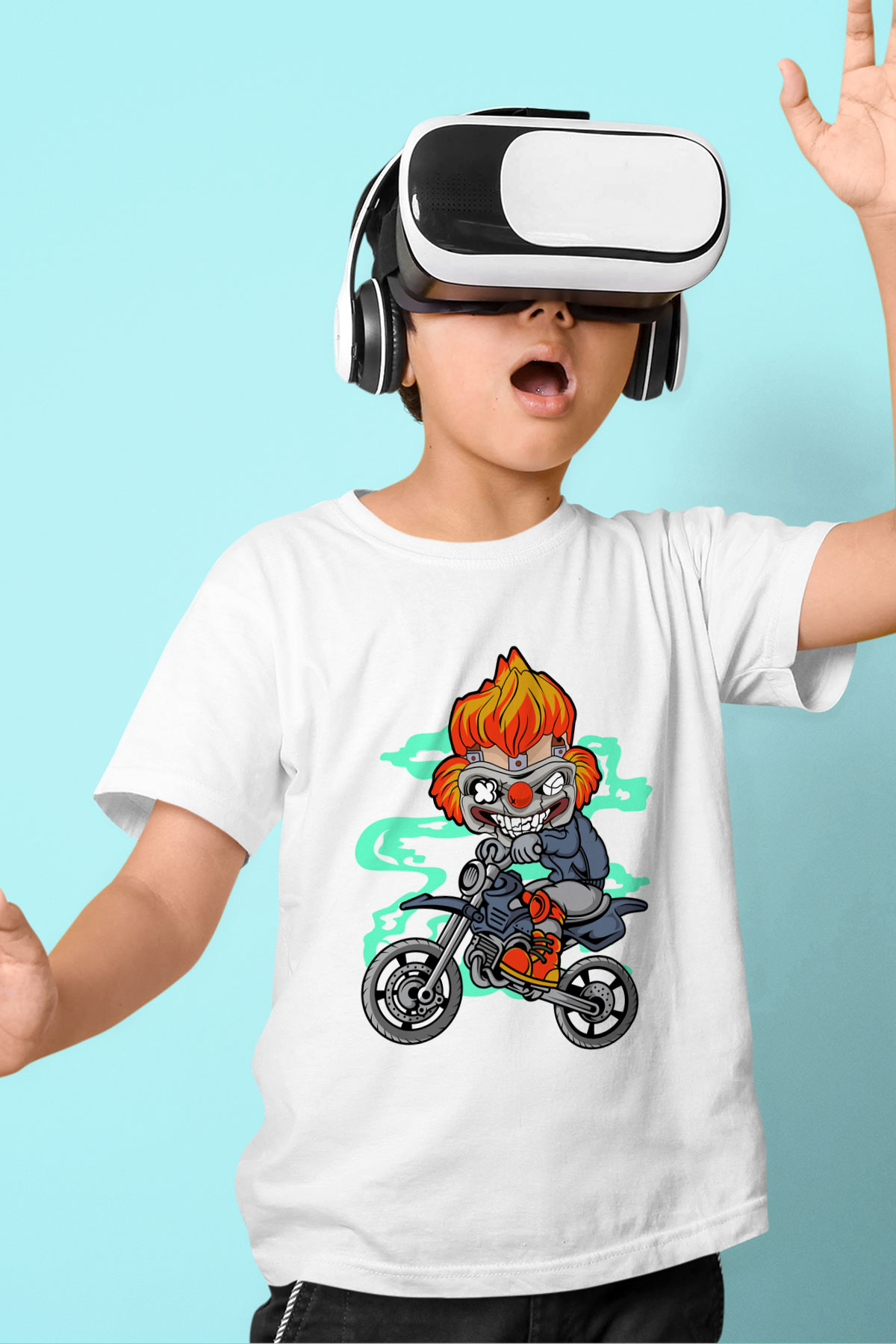 Twisted Metal Motocross Baskılı Beyaz Unisex Çocuk Tişört