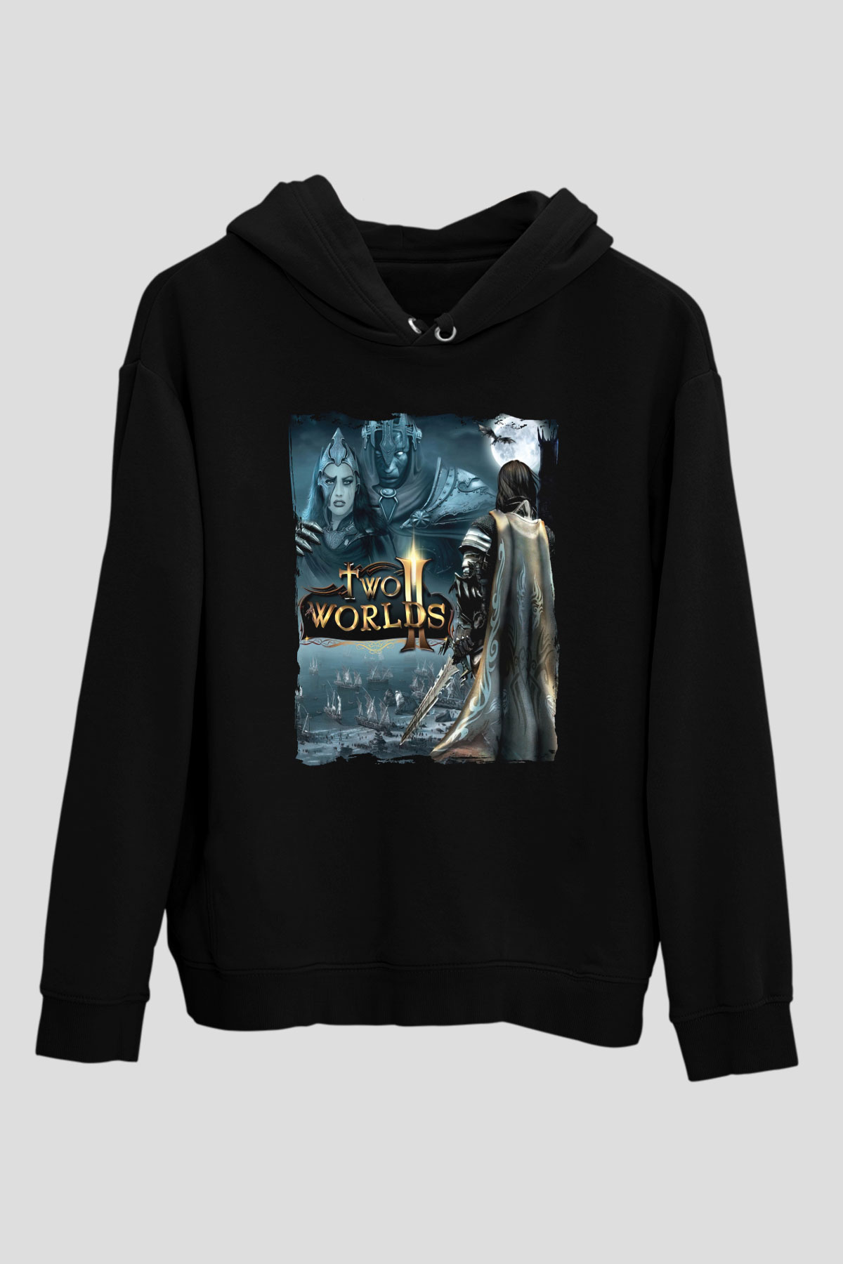 Two Worlds Siyah Unisex Hoodie