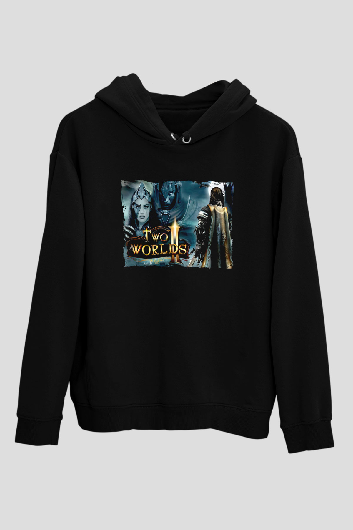 Two Worlds Siyah Unisex Hoodie