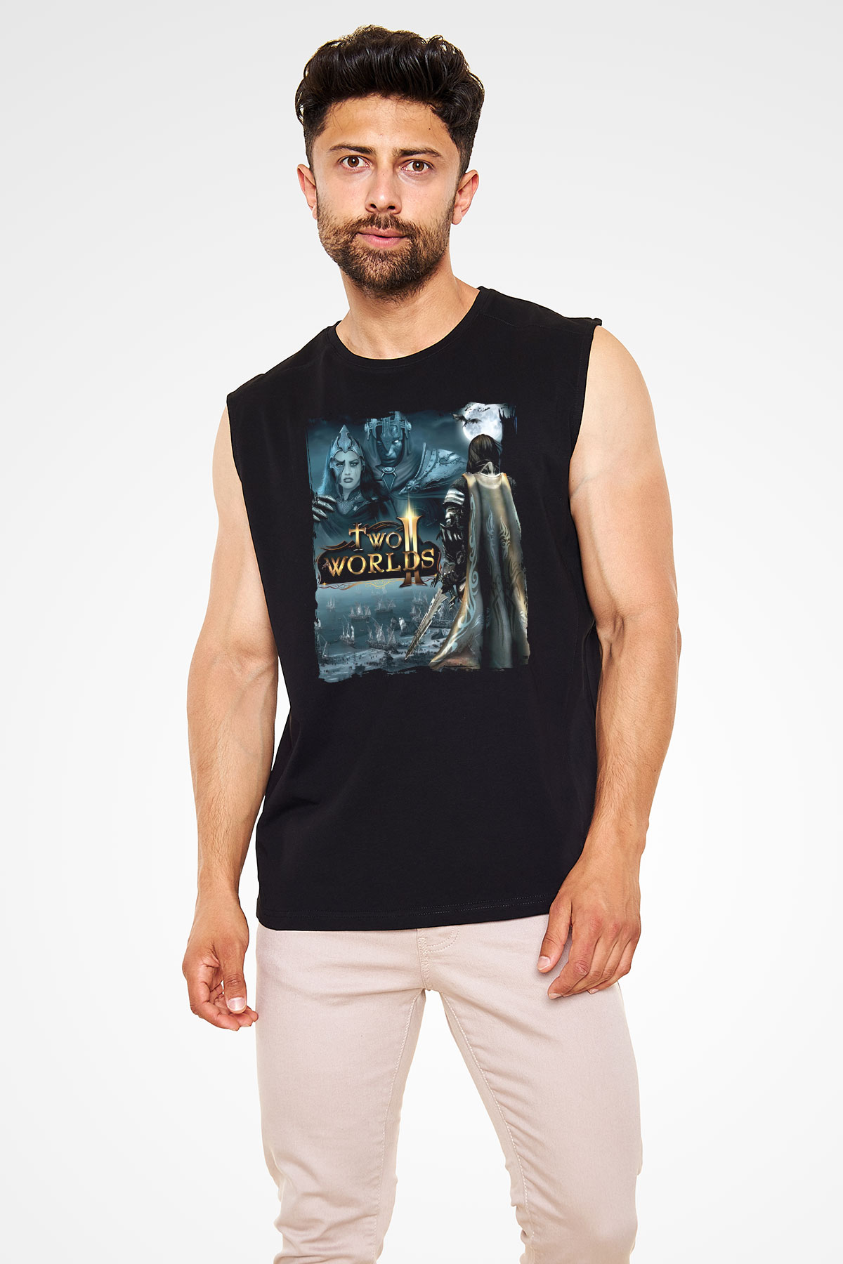 Two Worlds Siyah Unisex Kolsuz Tişört