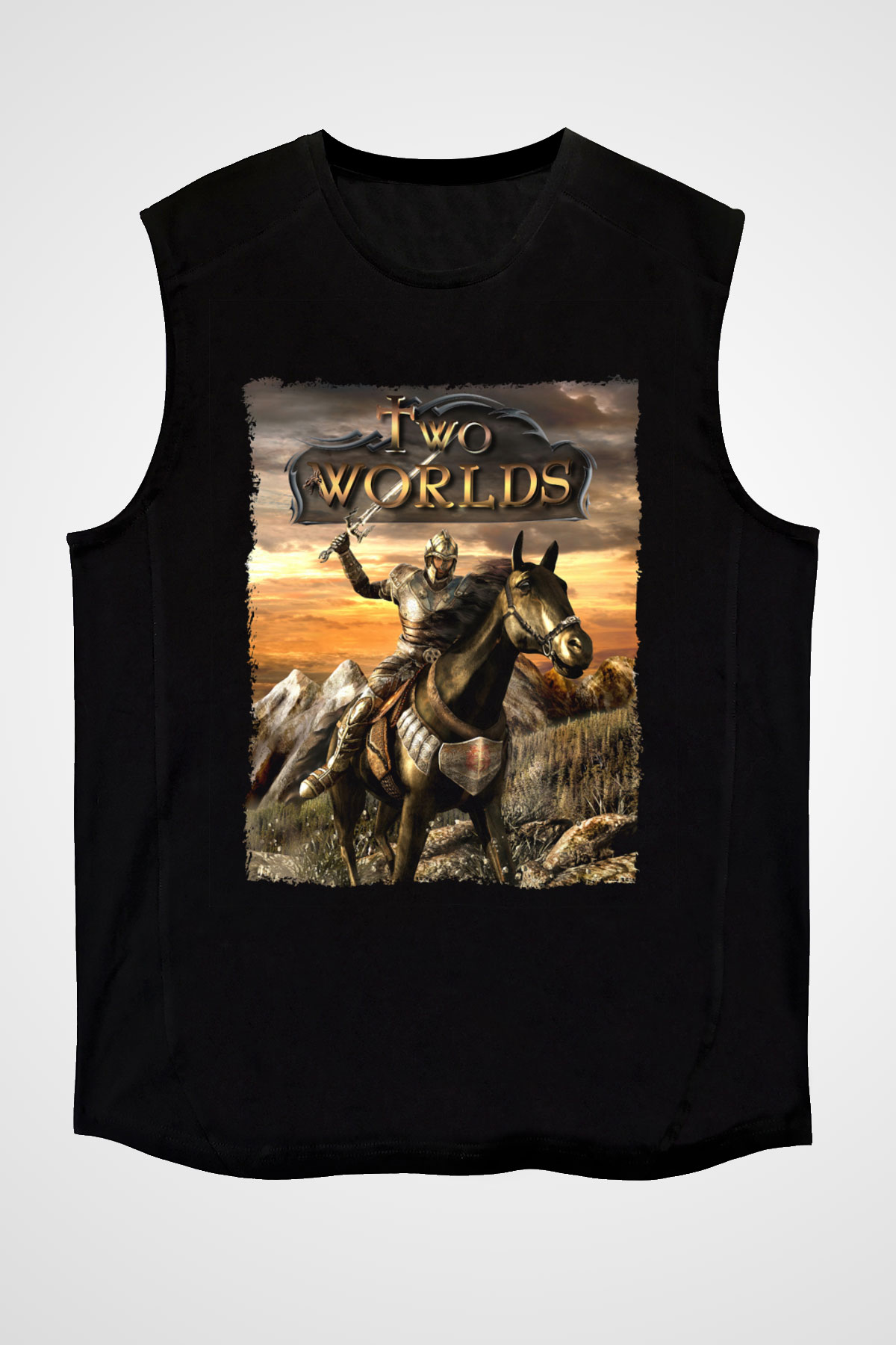 Two Worlds Siyah Unisex Kolsuz Tişört