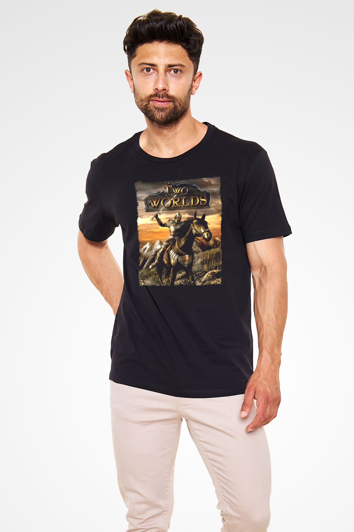 Two Worlds Siyah Unisex Tişört T-Shirt