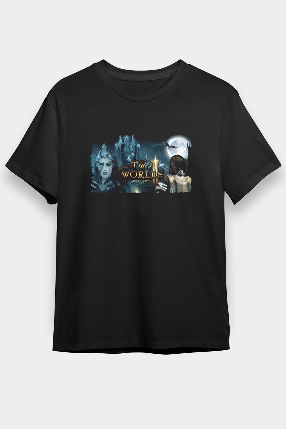 Two Worlds Siyah Unisex Tişört T-Shirt