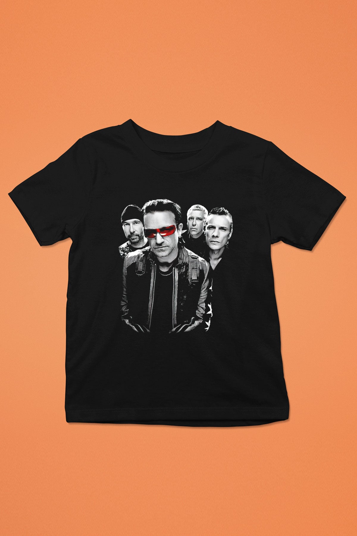 U2 Baskılı Siyah Unisex Çocuk Tişört