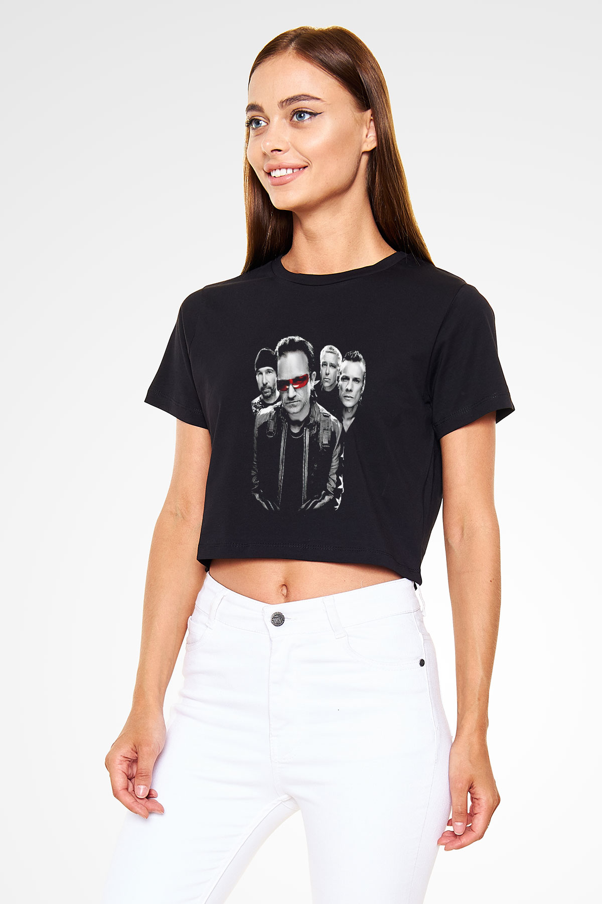 U2 Siyah Crop Top Tişört