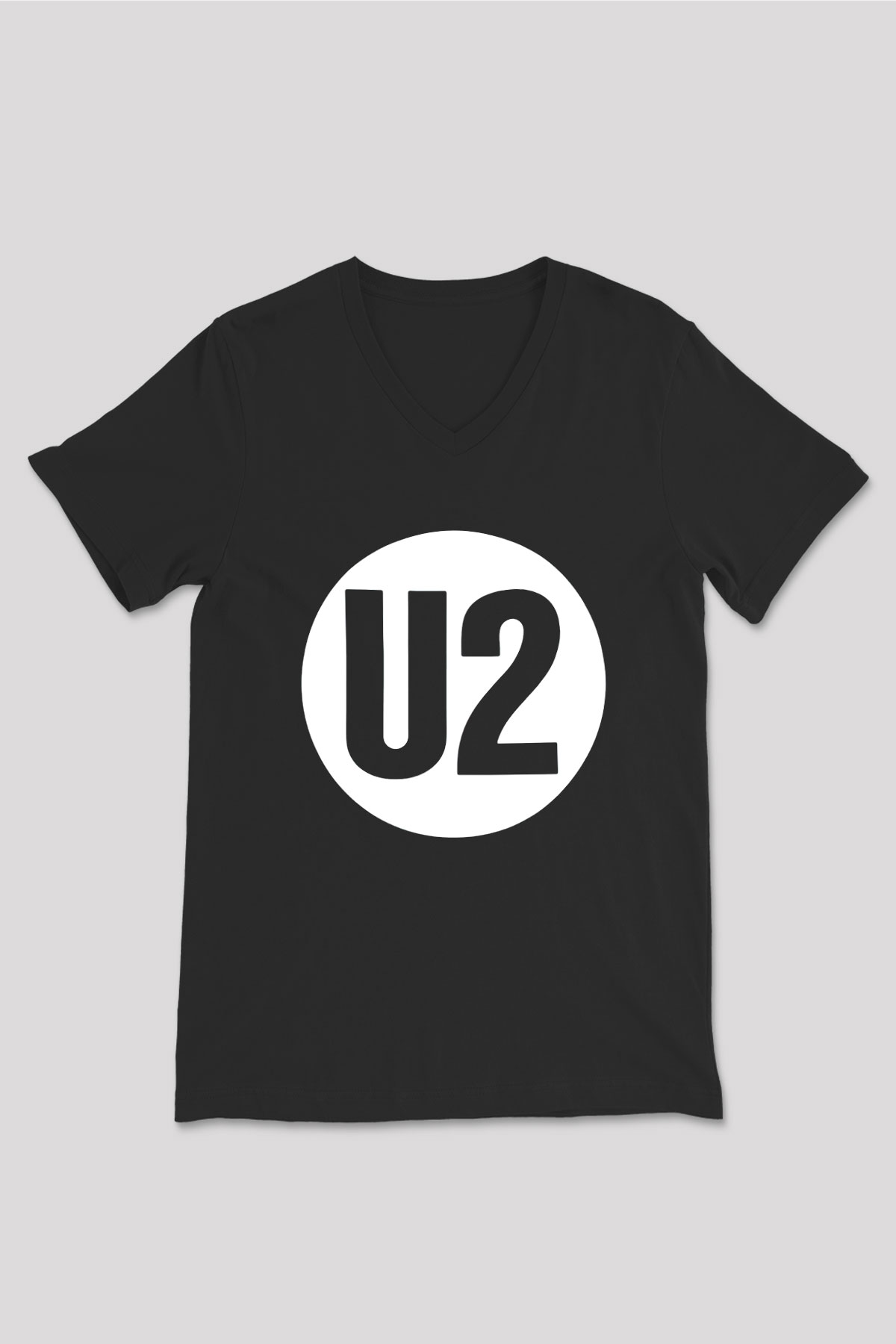 U2 Siyah Unisex V Yaka Tişört T-Shirt