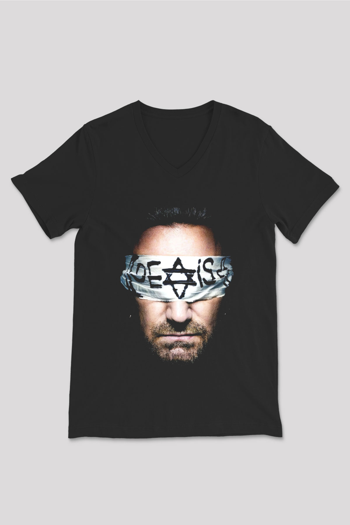 U2 Siyah Unisex V Yaka Tişört T-Shirt
