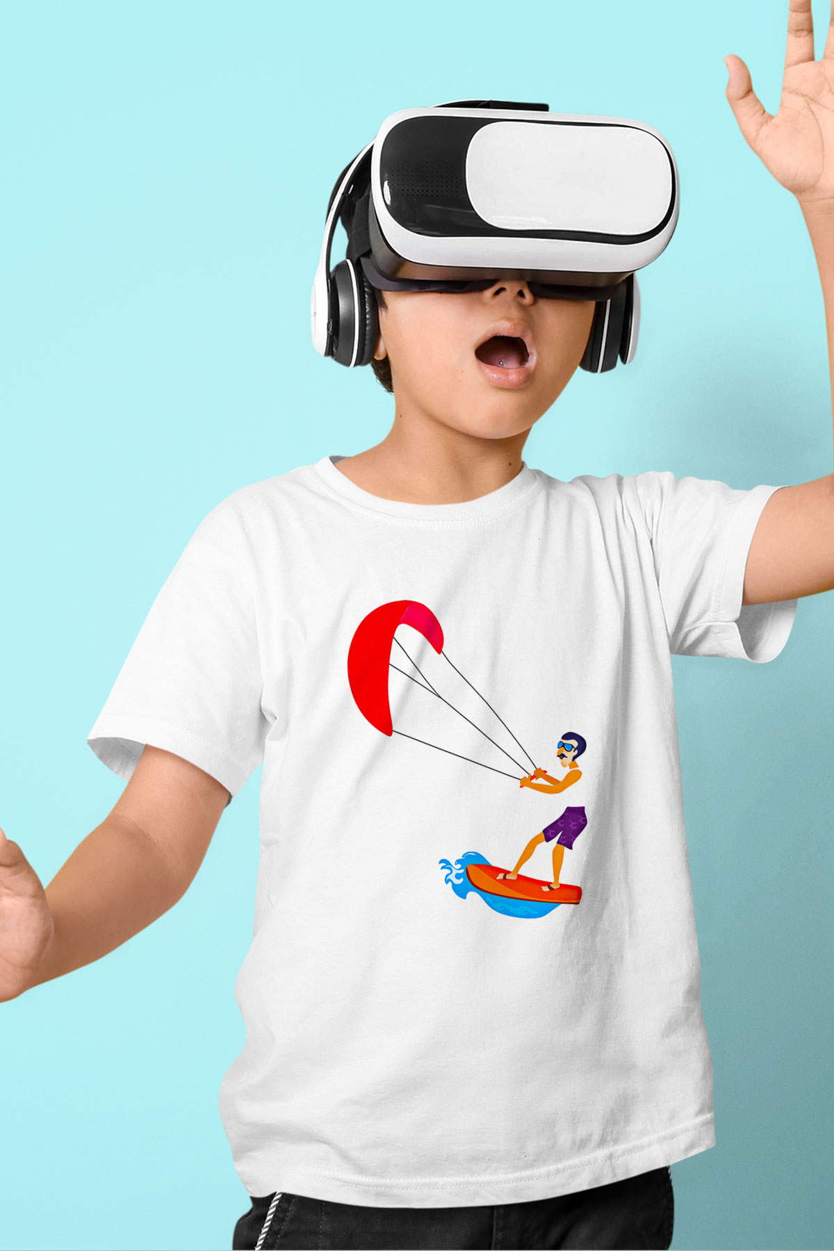 Uçurtma Kayağı Baskılı Unisex Beyaz Çocuk Tişört - Tshirt