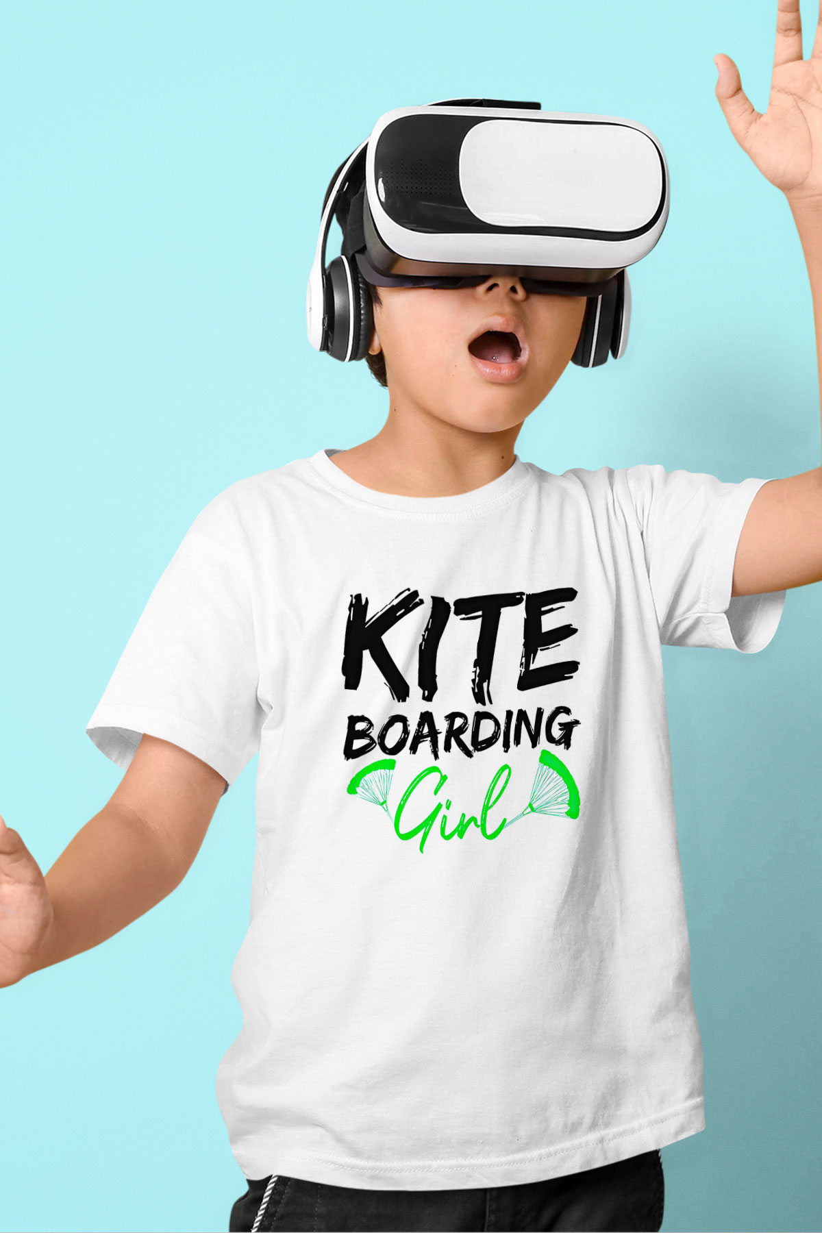 Uçurtma Kayağı Baskılı Unisex Beyaz Çocuk Tişört - Tshirt