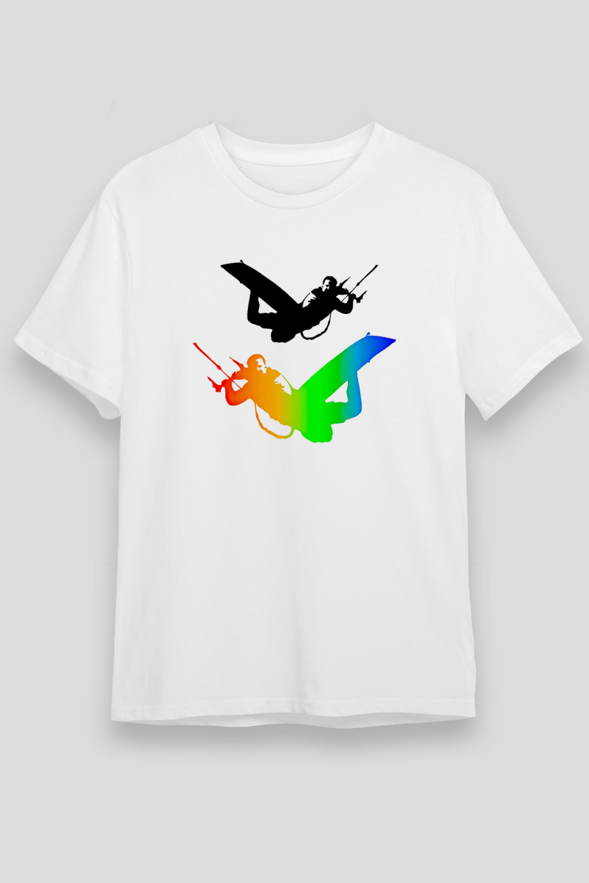 Uçurtma Kayağı Baskılı Unisex Beyaz Tişört - Tshirt