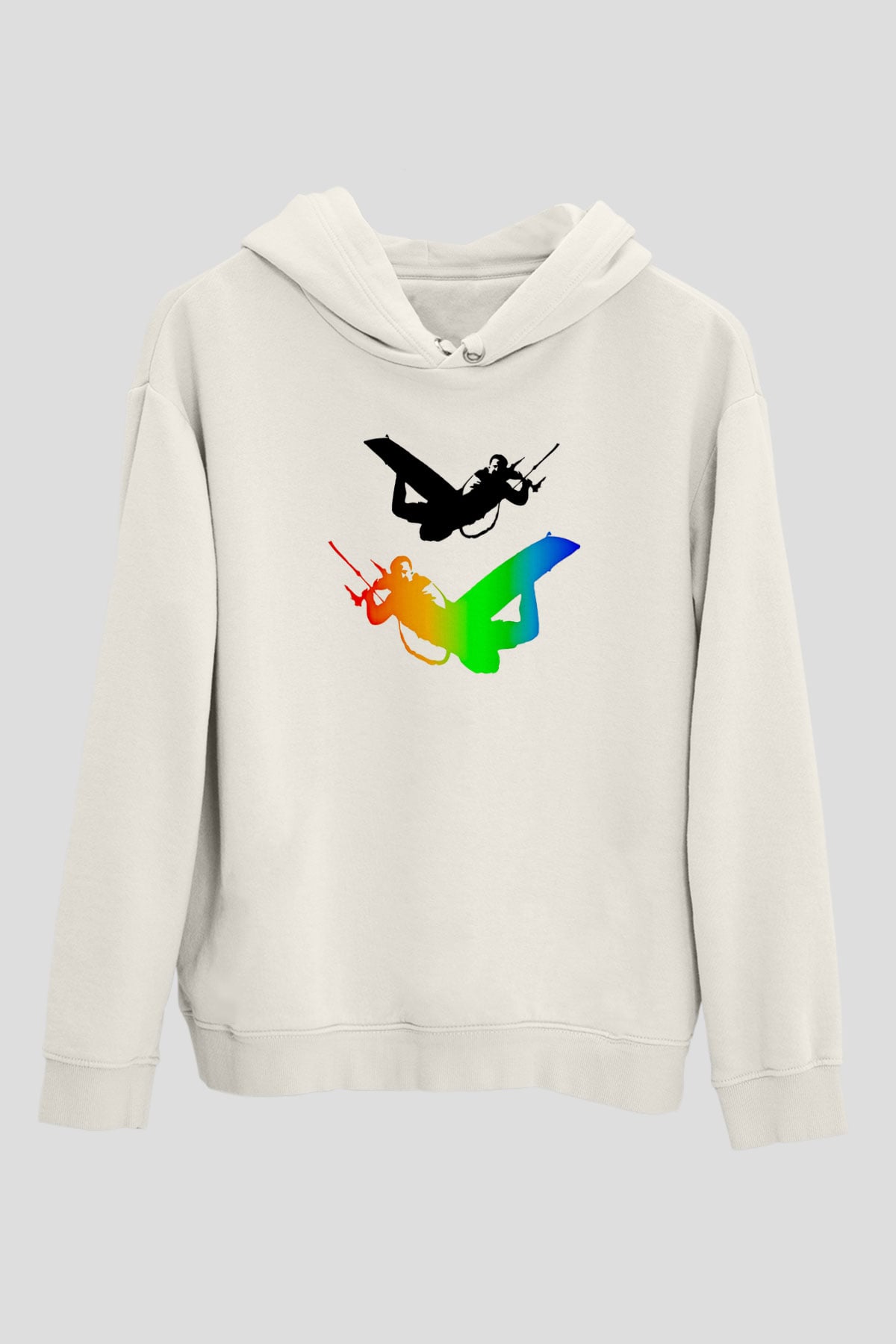 Uçurtma Kayağı Baskılı Unisex Ekru Hoodie