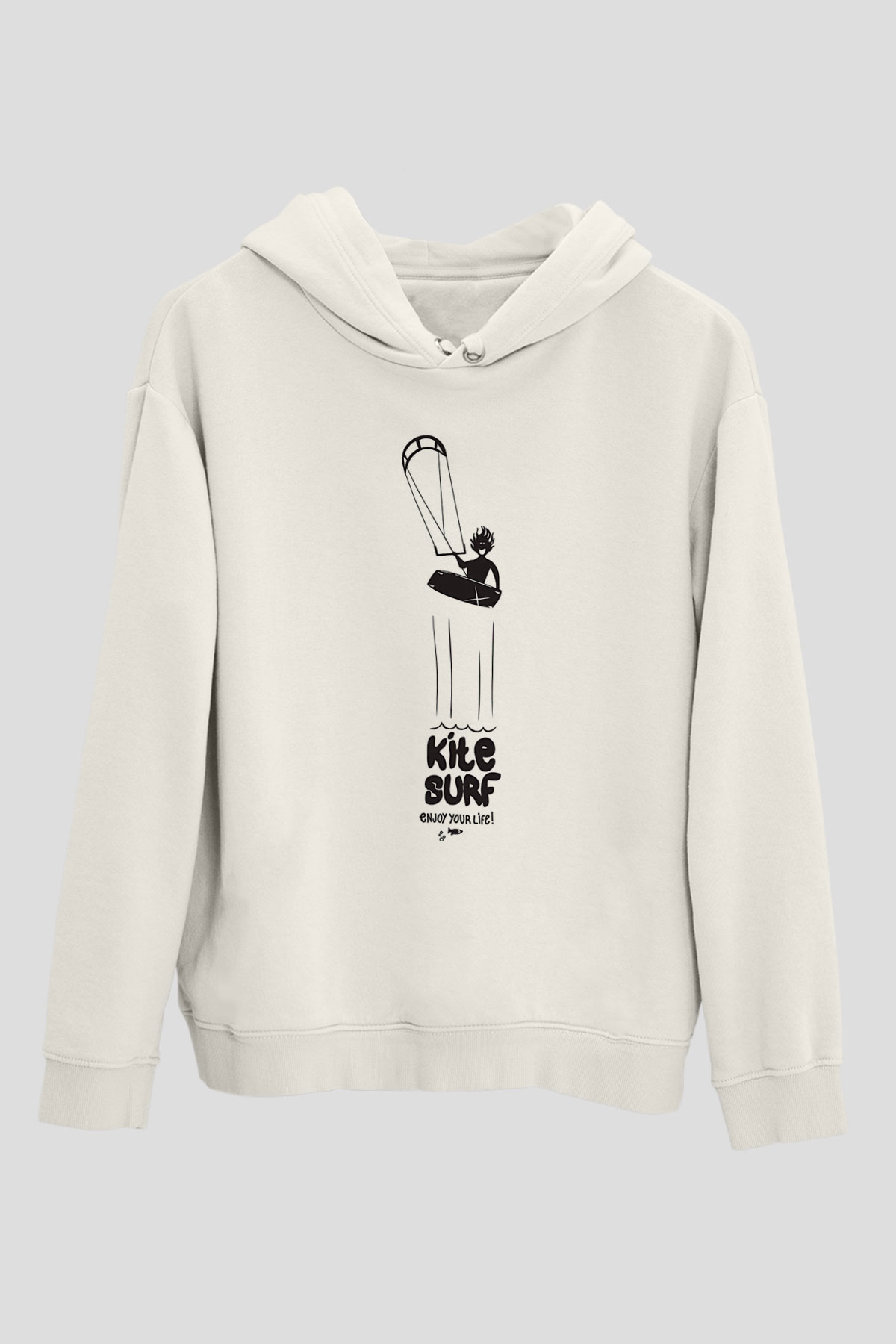 Uçurtma Kayağı Baskılı Unisex Ekru Hoodie
