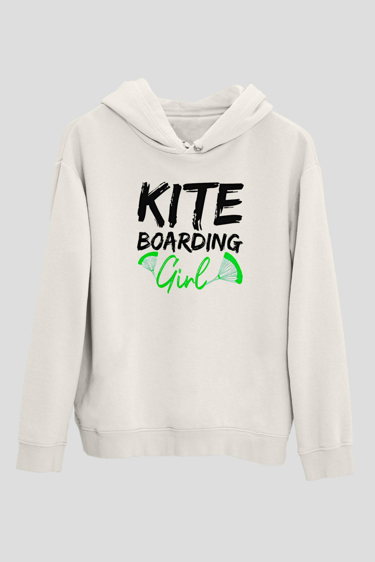 Uçurtma Kayağı Baskılı Unisex Ekru Hoodie