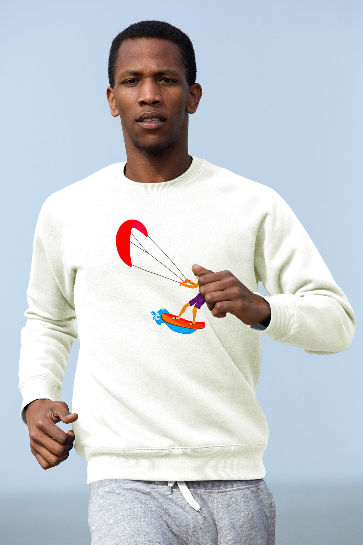 Uçurtma Kayağı Baskılı Unisex Ekru Sweatshirt
