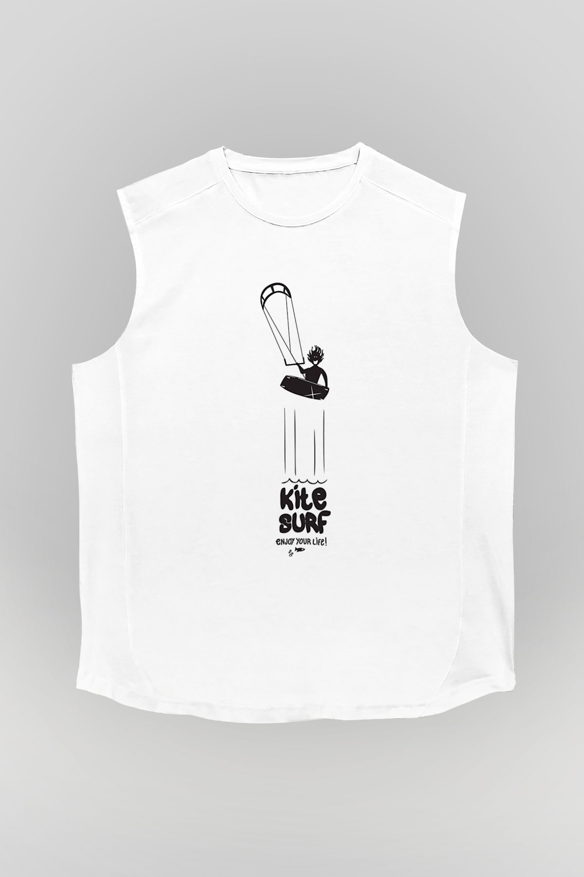 Uçurtma Kayağı Baskılı Unisex Kolsuz Beyaz Tişört