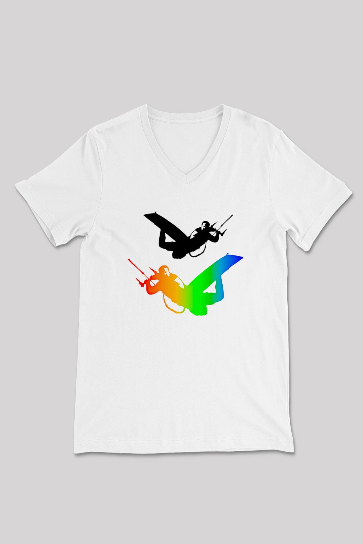 Uçurtma Kayağı Baskılı Unisex V Yaka Tişört - Tshirt