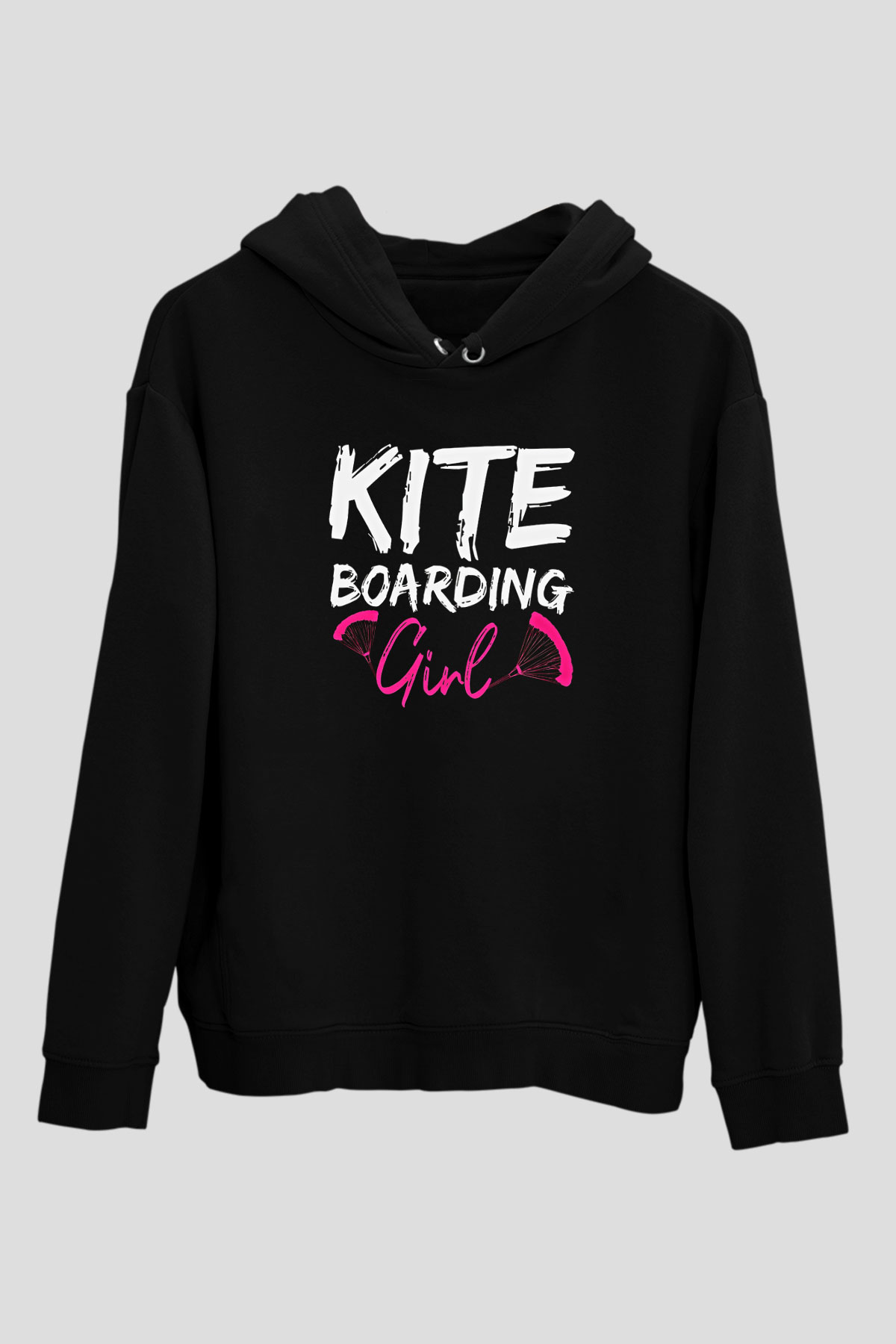 Uçurtma Kayağı - Kite Board Baskılı Unisex Siyah Kapüşonlu Sweatshirt