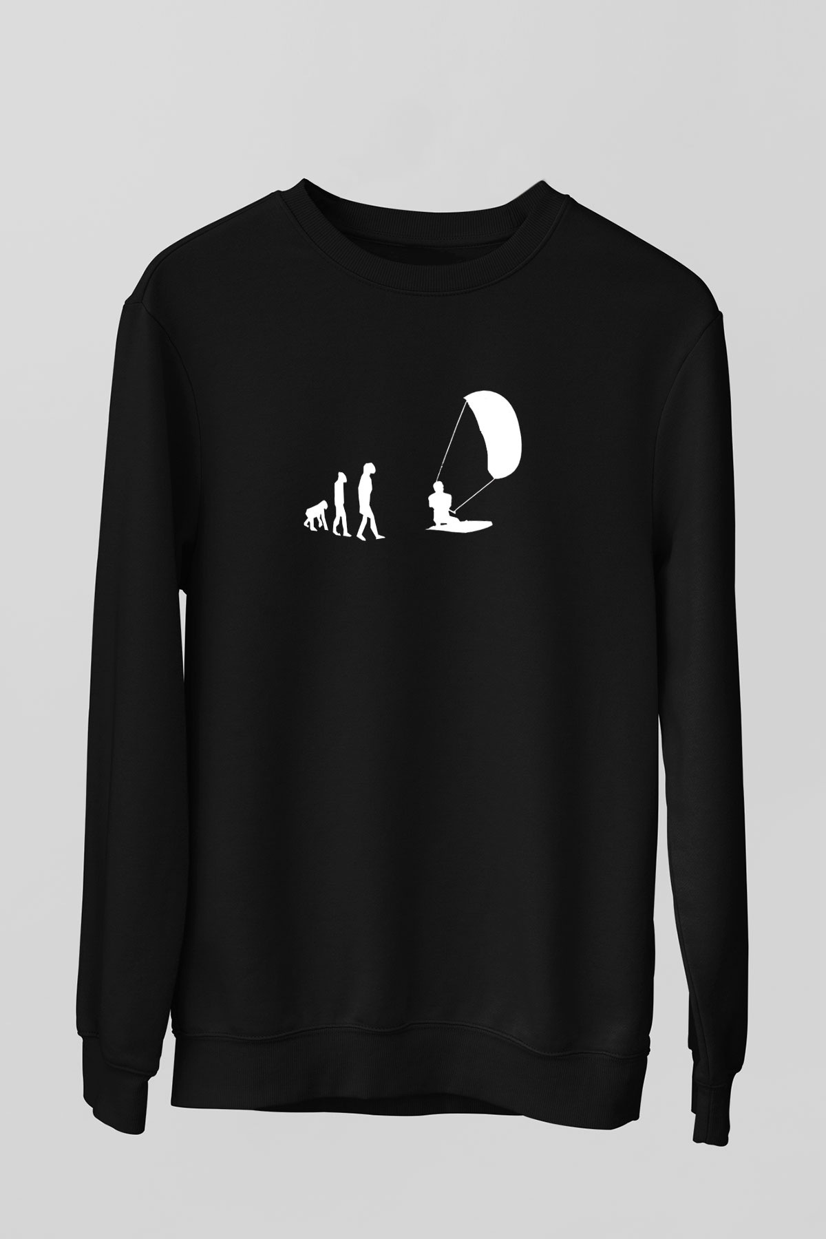 Uçurtma Kayağı - Kite Board Baskılı Unisex Siyah Sweatshirt