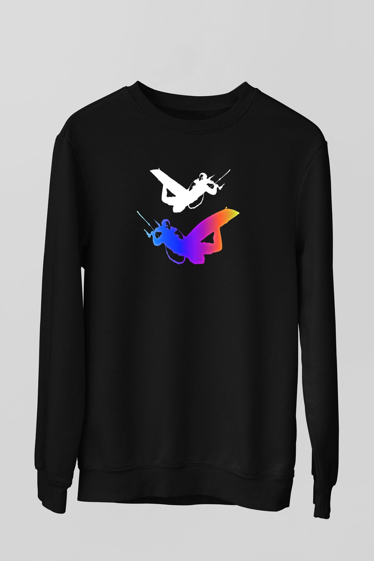 Uçurtma Kayağı - Kite Board Baskılı Unisex Siyah Sweatshirt