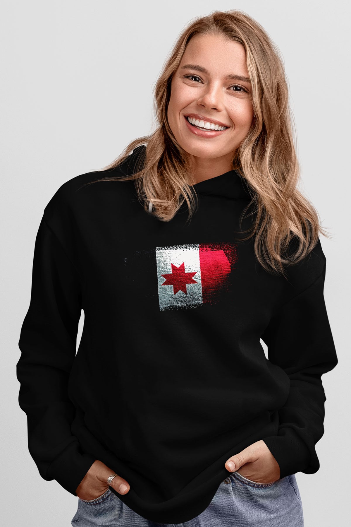 Udmurtya - Udmurtia Bayrağı Baskılı Unisex Siyah Kapüşonlu Sweatshirt
