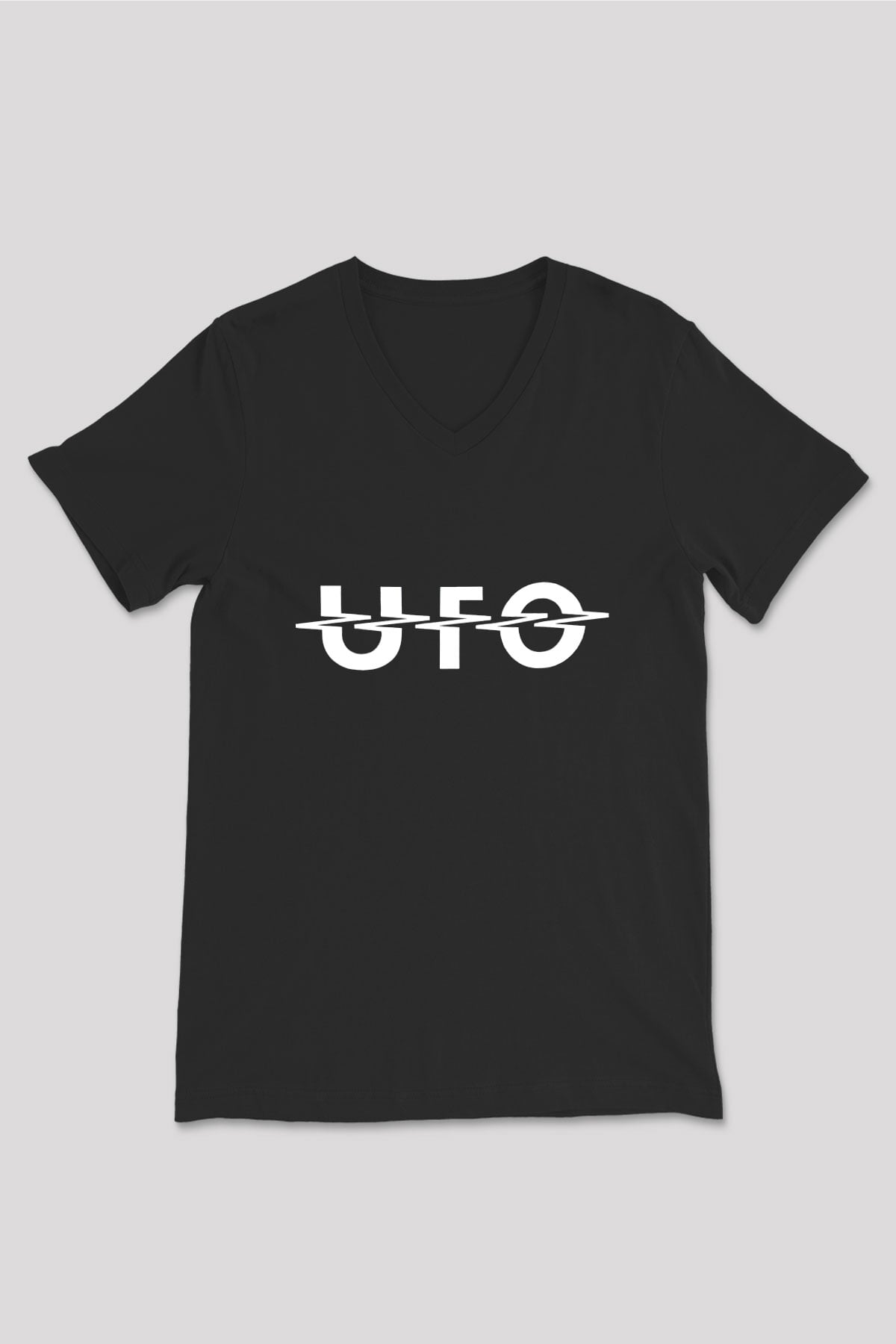 UFO Siyah Unisex V Yaka Tişört T-Shirt