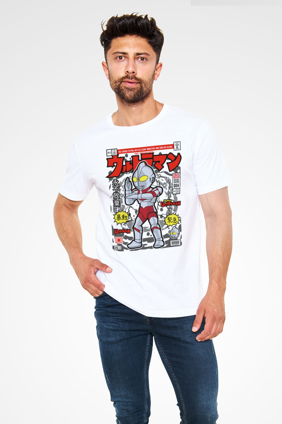 Ultraman Baskılı Unisex Beyaz Tişört