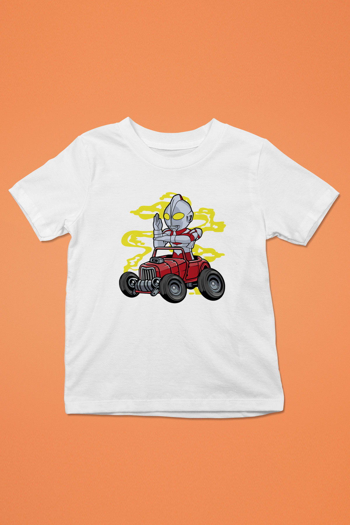 Ultraman Hotrod Baskılı Unisex Beyaz Çocuk Tişört