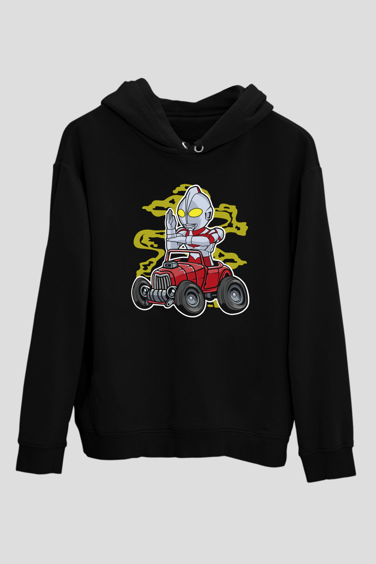 Ultraman Hotrod Baskılı Unisex Siyah Hoodie