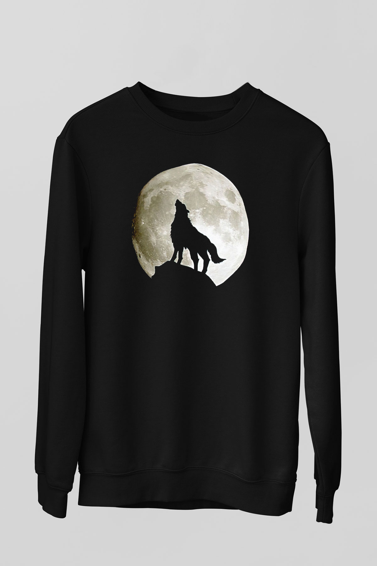 Uluyan Kurt Baskılı Unisex Siyah  Sweatshirt