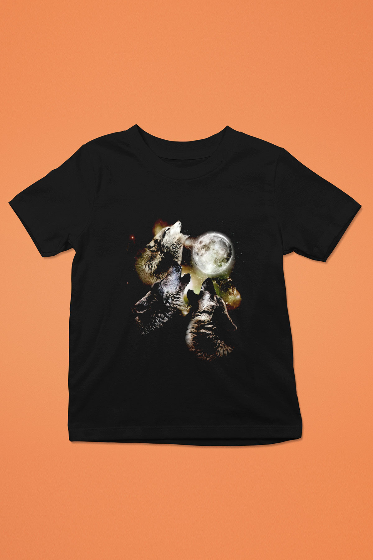 Uluyan Kurtlar Baskılı Unisex Siyah  Çocuk Tişört