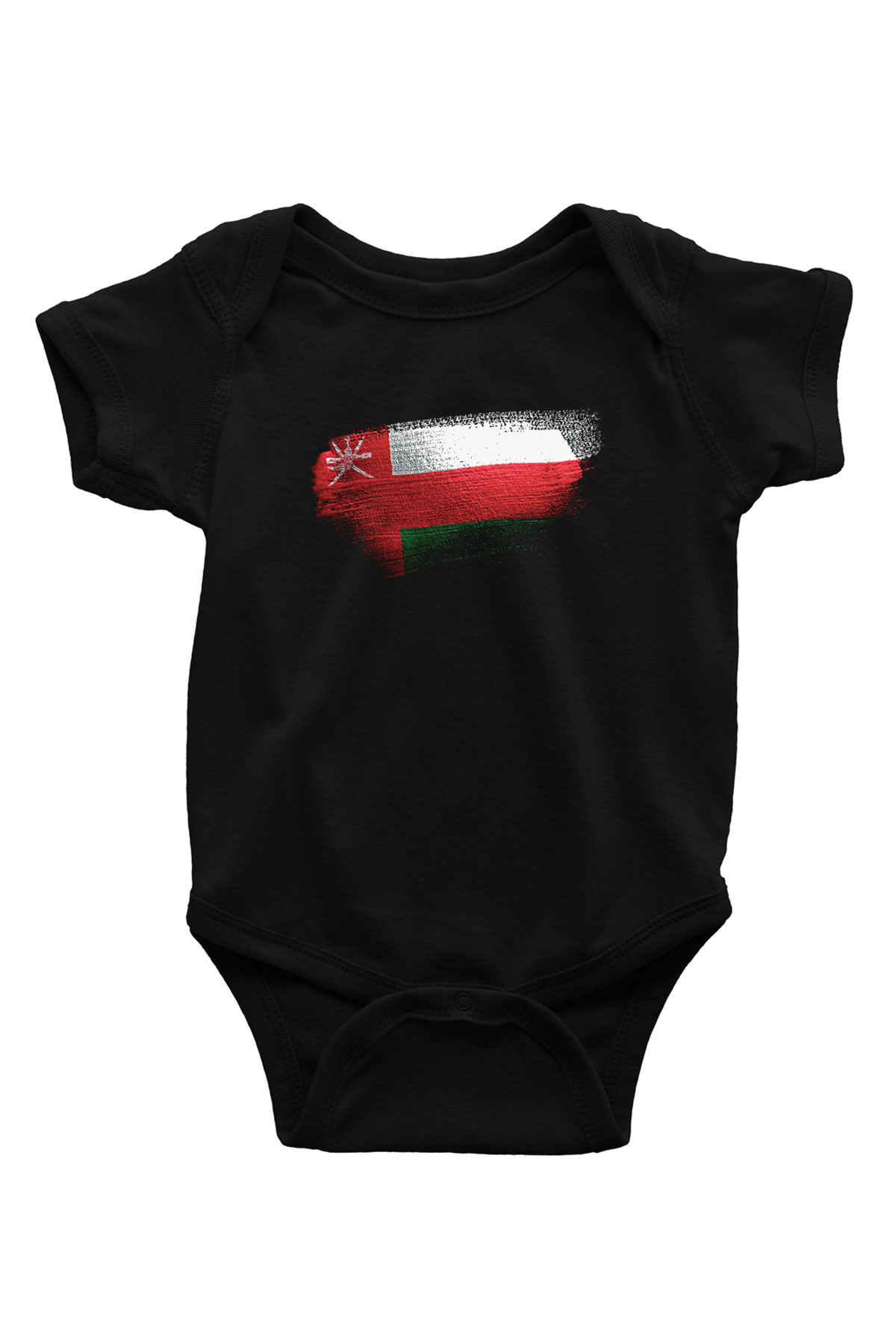 Umman - Oman Bayrağı Baskılı Unisex Siyah Bebek Body - Zıbın