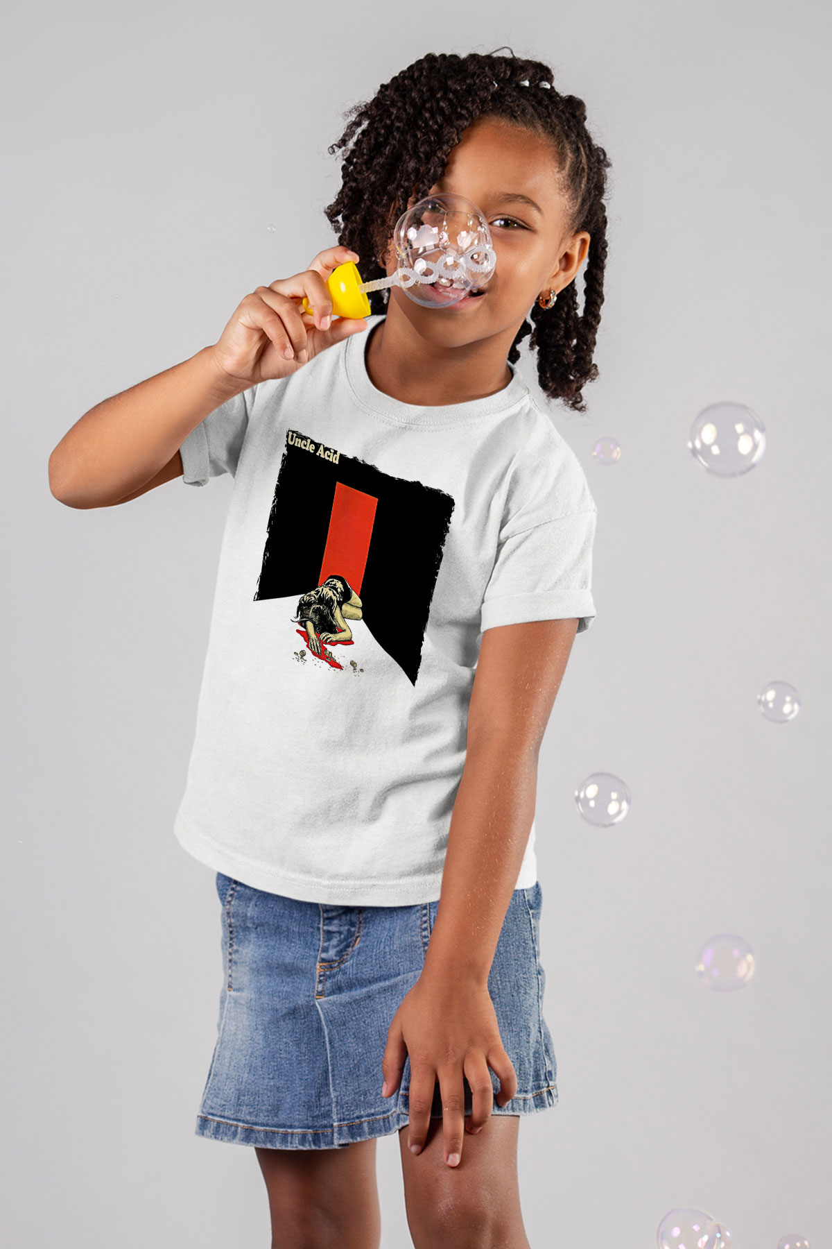 Uncle Acid Baskılı Beyaz Unisex Beyaz Çocuk Tişört - Tshirt