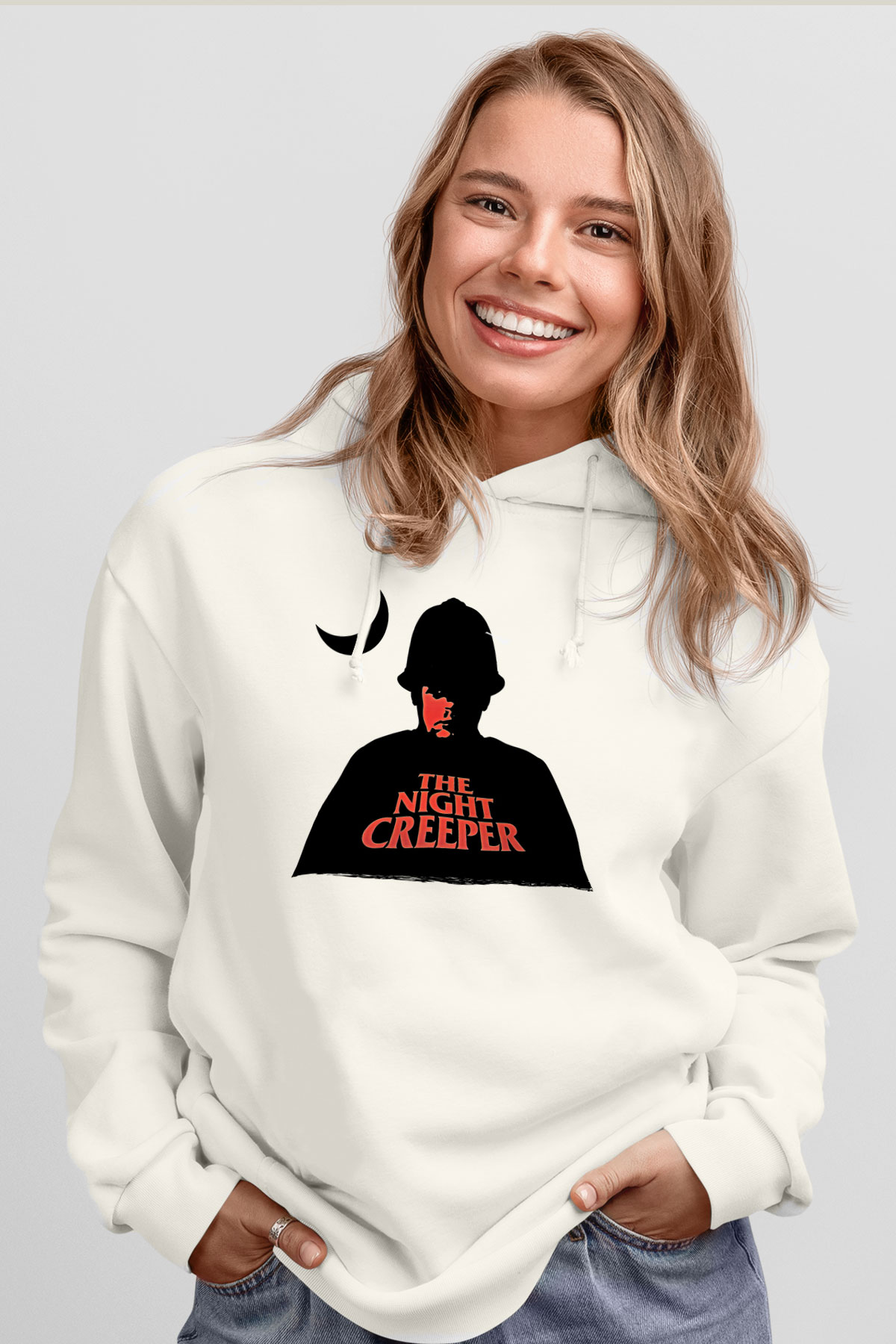 Uncle Acid Baskılı Beyaz Unisex Kapüşonlu Sweatshirt
