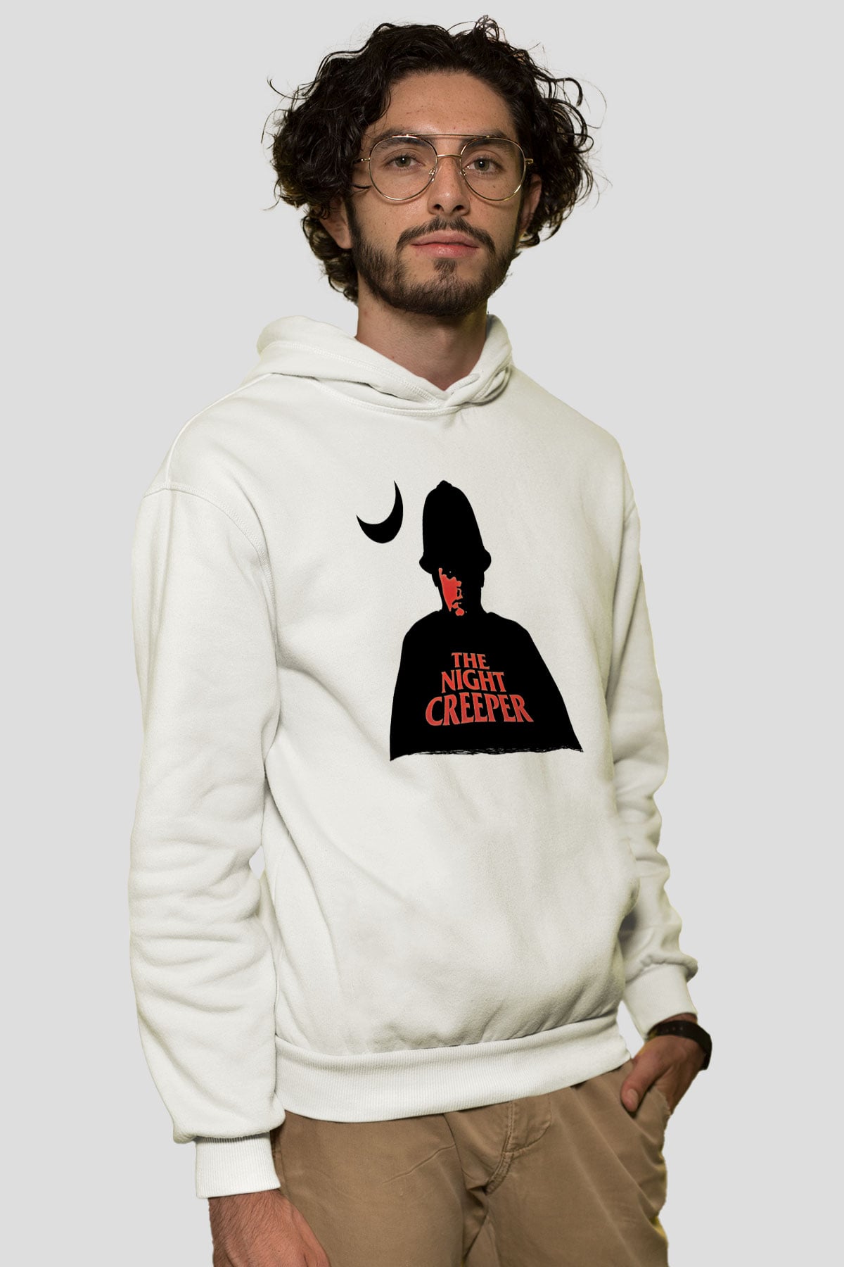 Uncle Acid Baskılı Beyaz Unisex Kapüşonlu Sweatshirt
