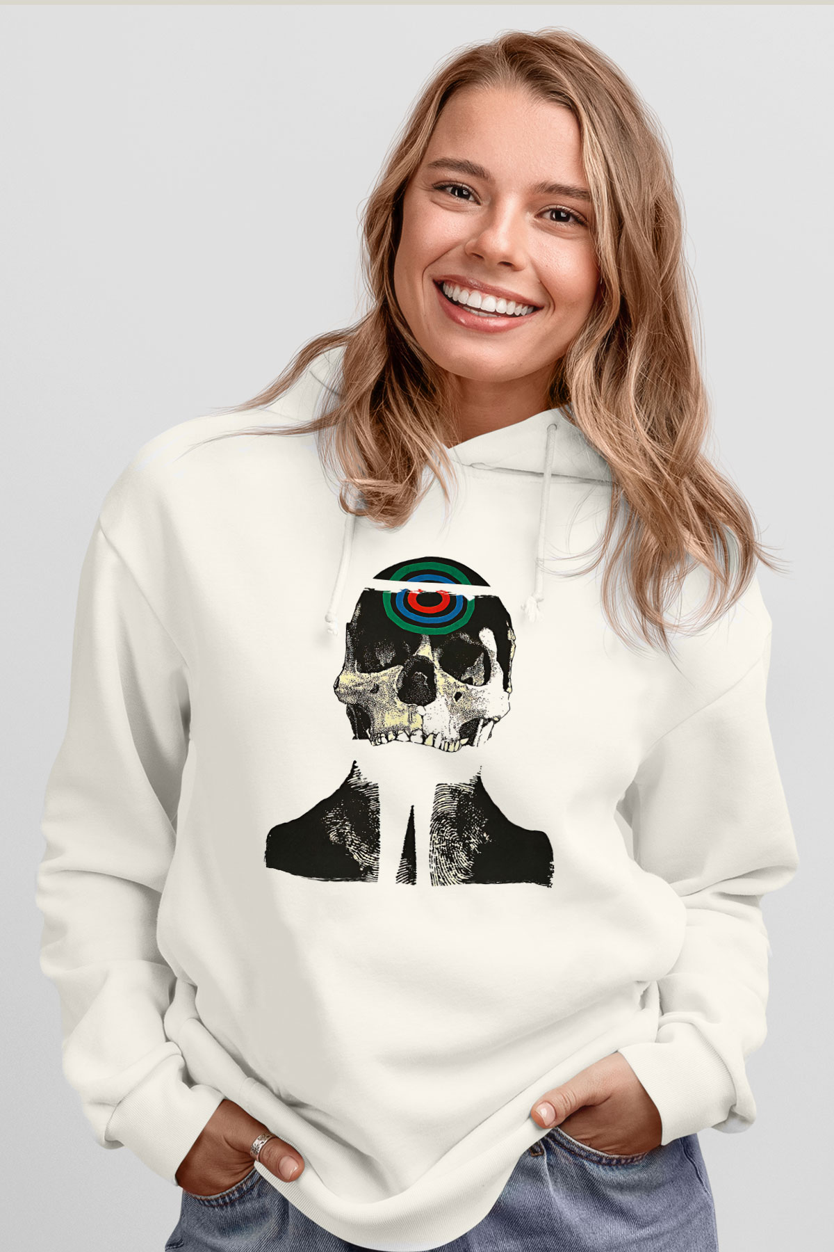 Uncle Acid Baskılı Beyaz Unisex Kapüşonlu Sweatshirt