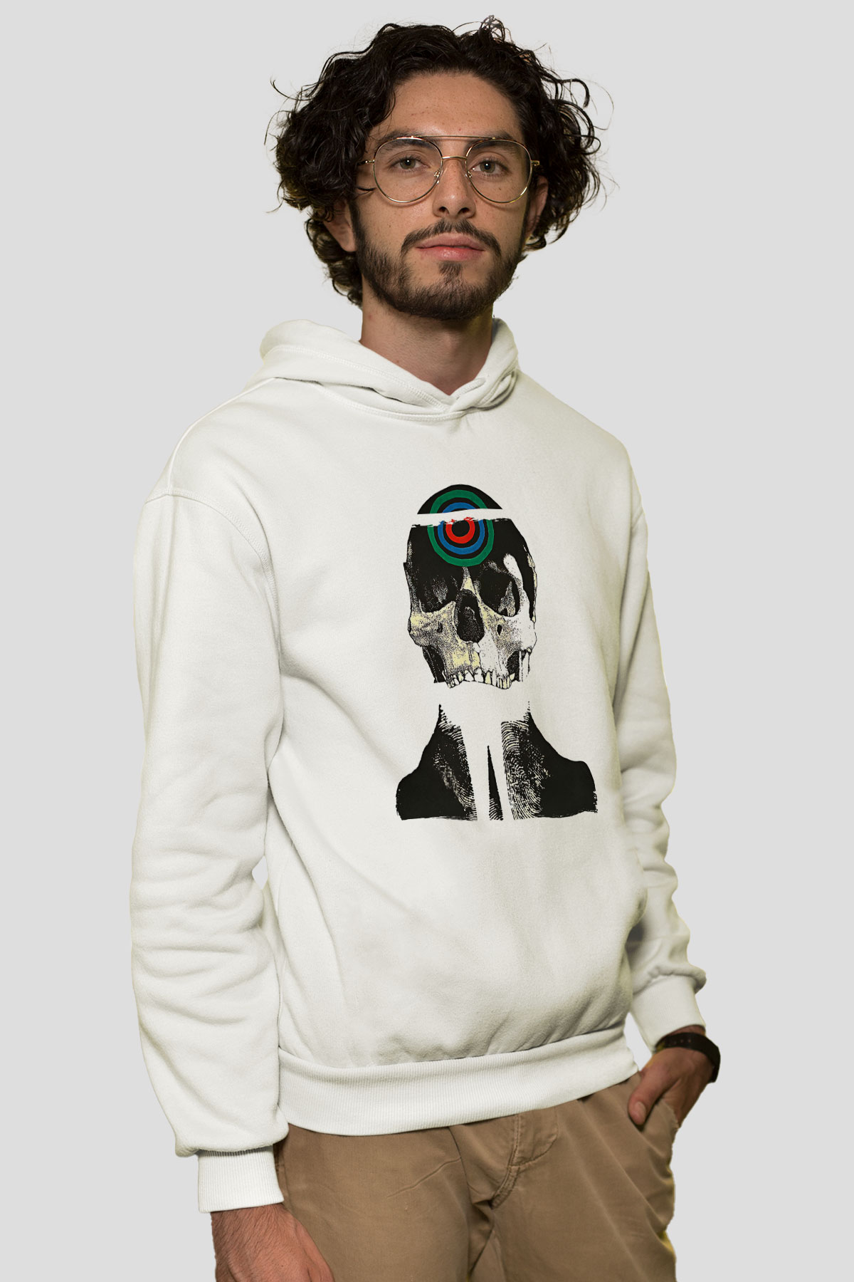 Uncle Acid Baskılı Beyaz Unisex Kapüşonlu Sweatshirt