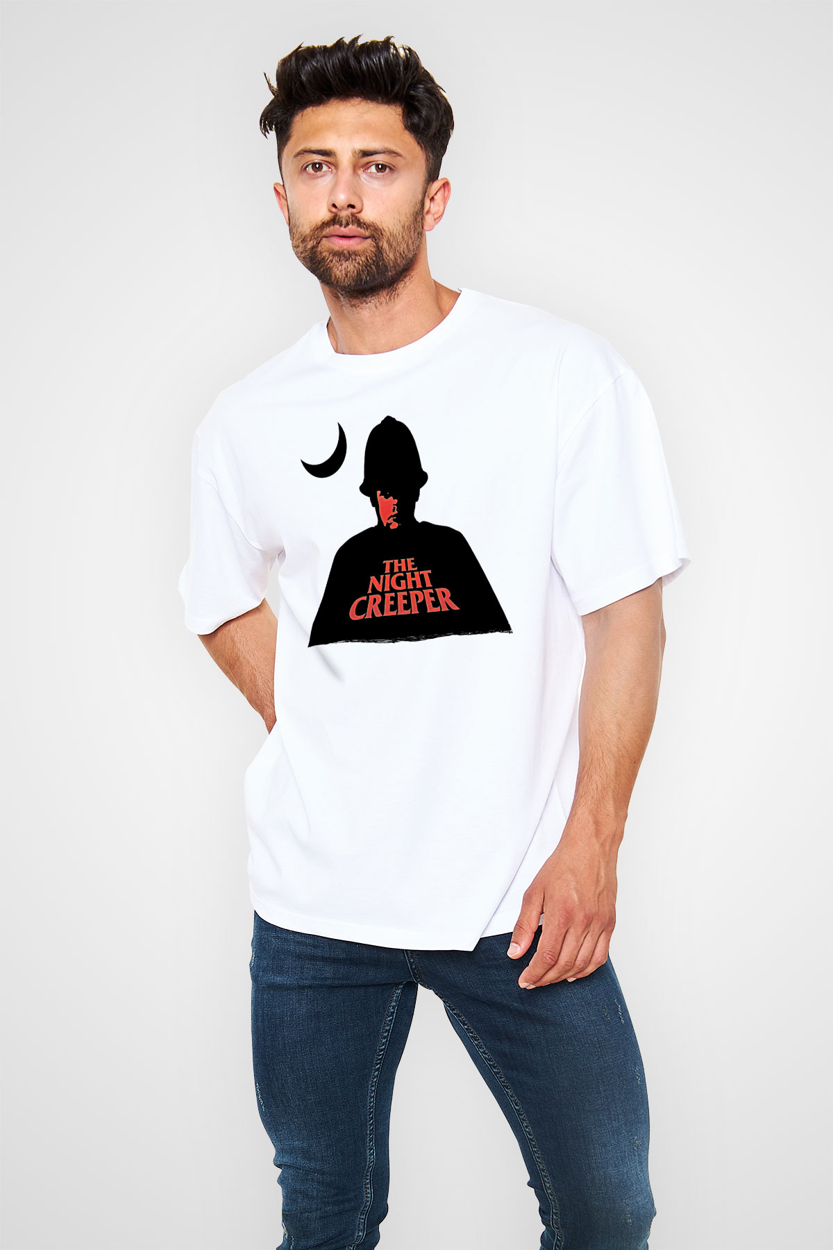 Uncle Acid Baskılı Beyaz Unisex Oversize Tişört - Tshirt