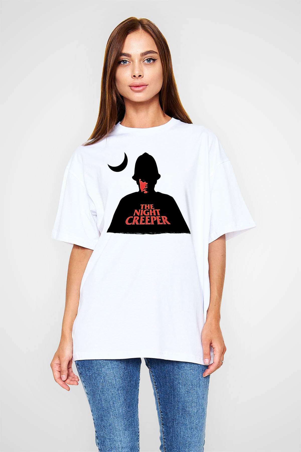 Uncle Acid Baskılı Beyaz Unisex Oversize Tişört - Tshirt